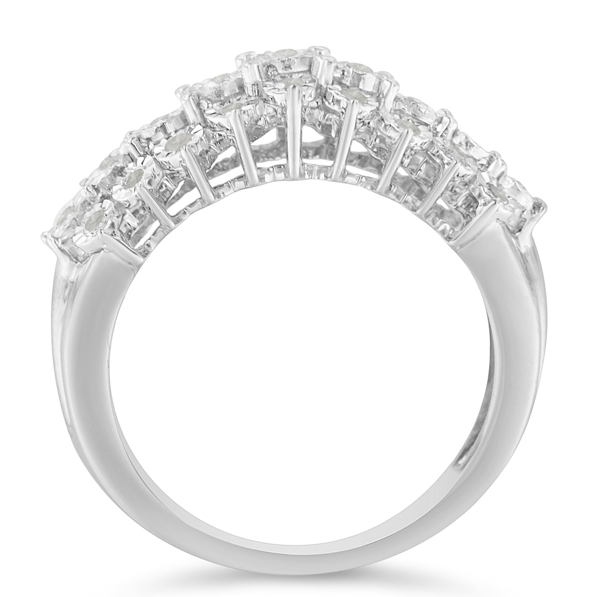 .925 Sterling Silver ¼ Cttw Miracle-Set Diamond Three Row Stair Stepped Fluted Modern Band Ring (I-J Color, I2-I3 Clarity) - Size 7 - LinkagejewelrydesignLinkagejewelrydesign