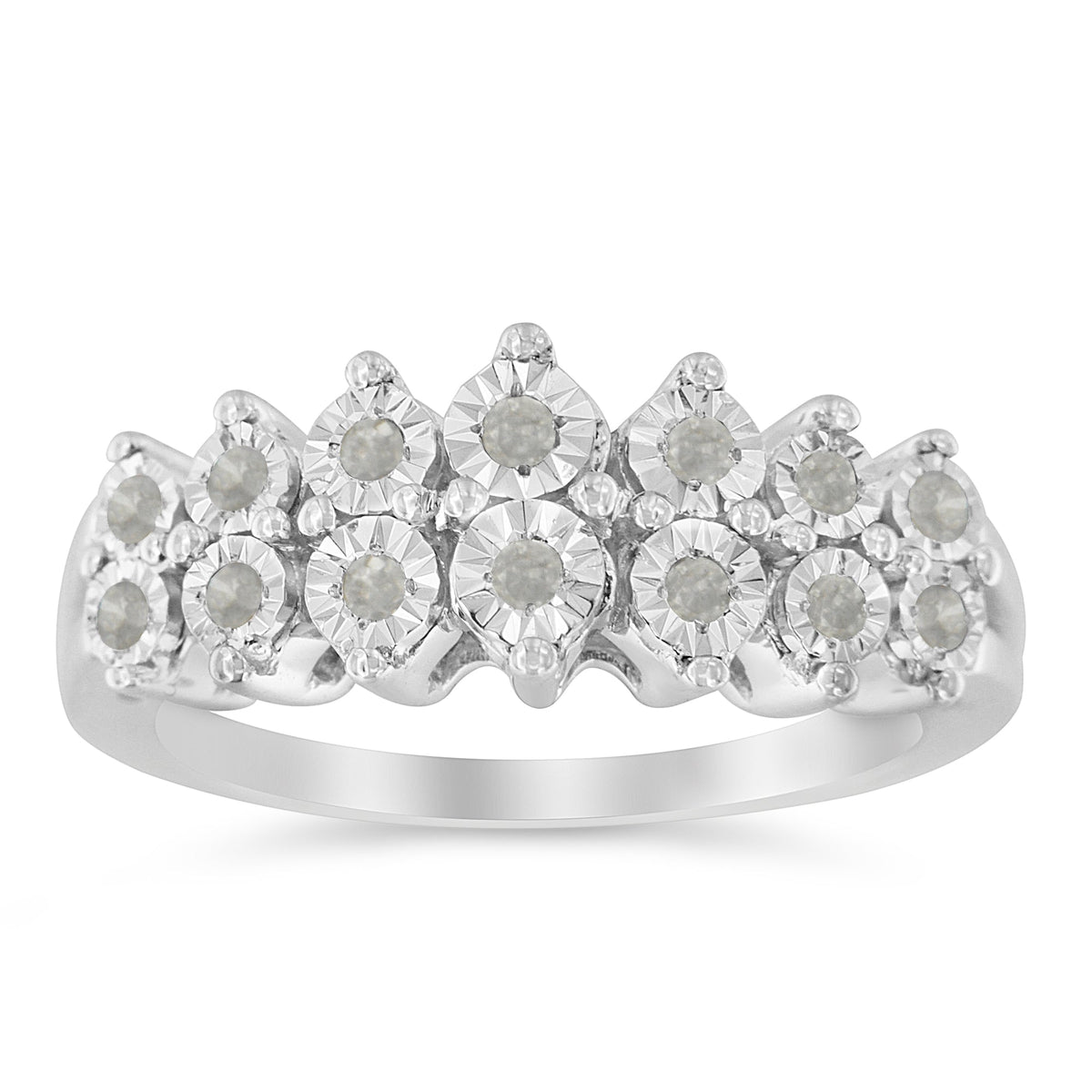 .925 Sterling Silver ¼ Cttw Miracle-Set Diamond Two Row Split Shank Modern Band Ring ( I-J Color, I3 Clarity) - Size 7 - LinkagejewelrydesignLinkagejewelrydesign