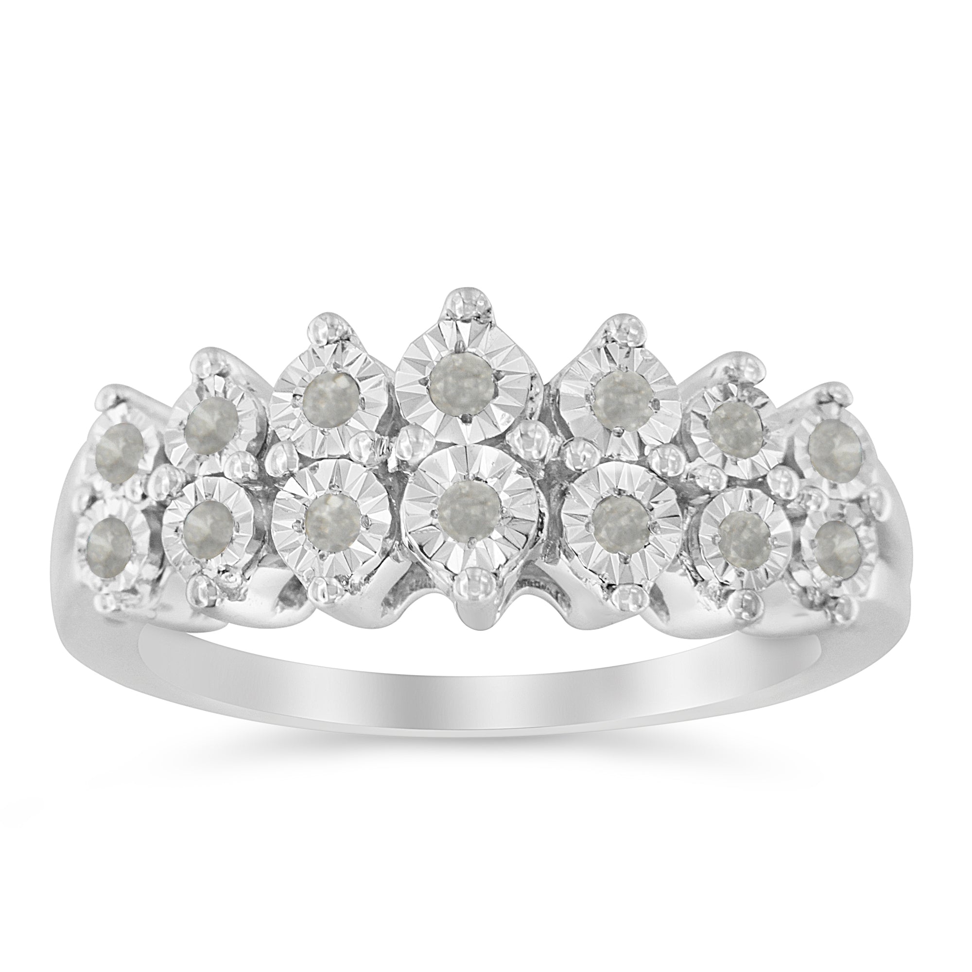 .925 Sterling Silver ¼ Cttw Miracle-Set Diamond Two Row Split Shank Modern Band Ring ( I-J Color, I3 Clarity) - Size 7 - LinkagejewelrydesignLinkagejewelrydesign