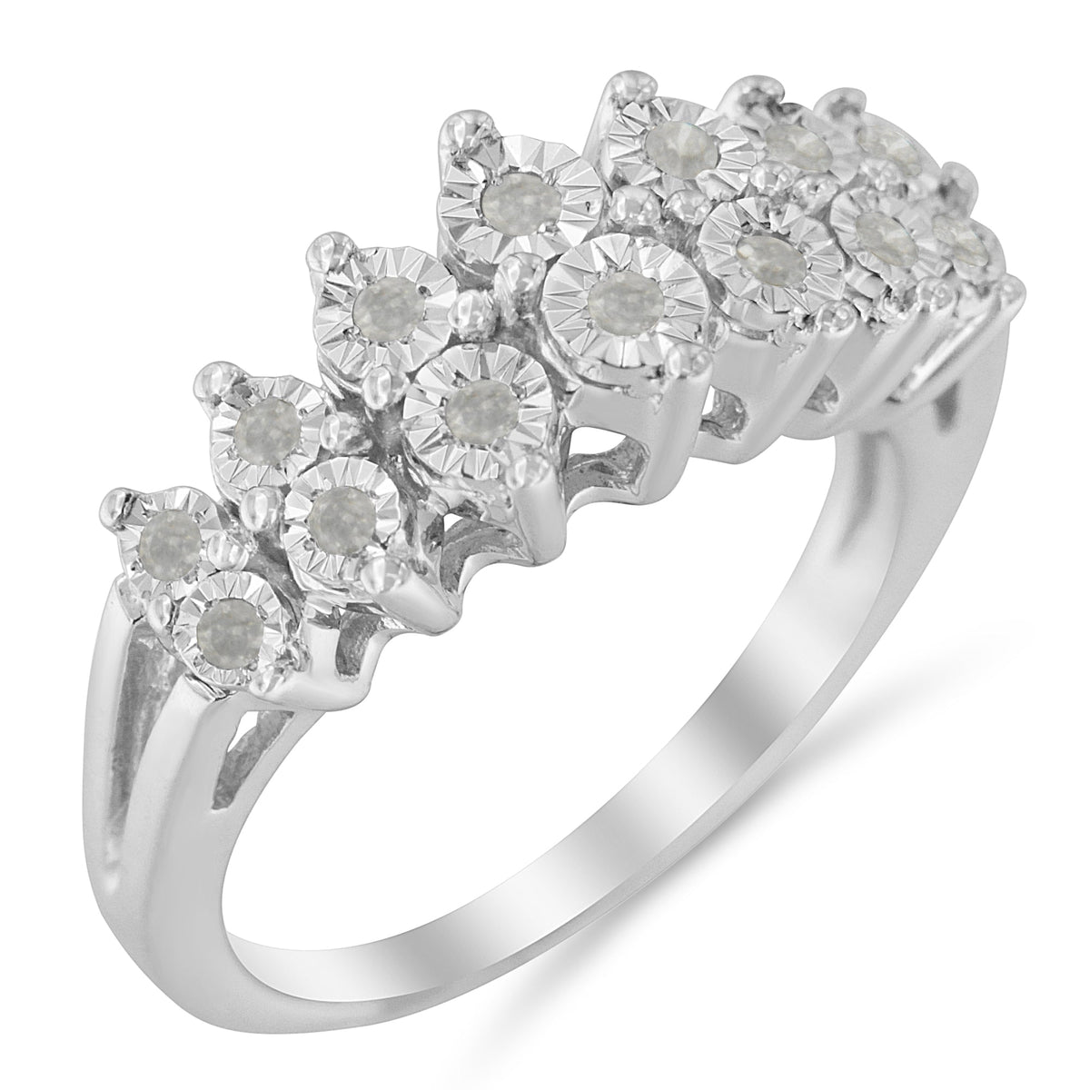 .925 Sterling Silver ¼ Cttw Miracle-Set Diamond Two Row Split Shank Modern Band Ring ( I-J Color, I3 Clarity) - Size 7 - LinkagejewelrydesignLinkagejewelrydesign
