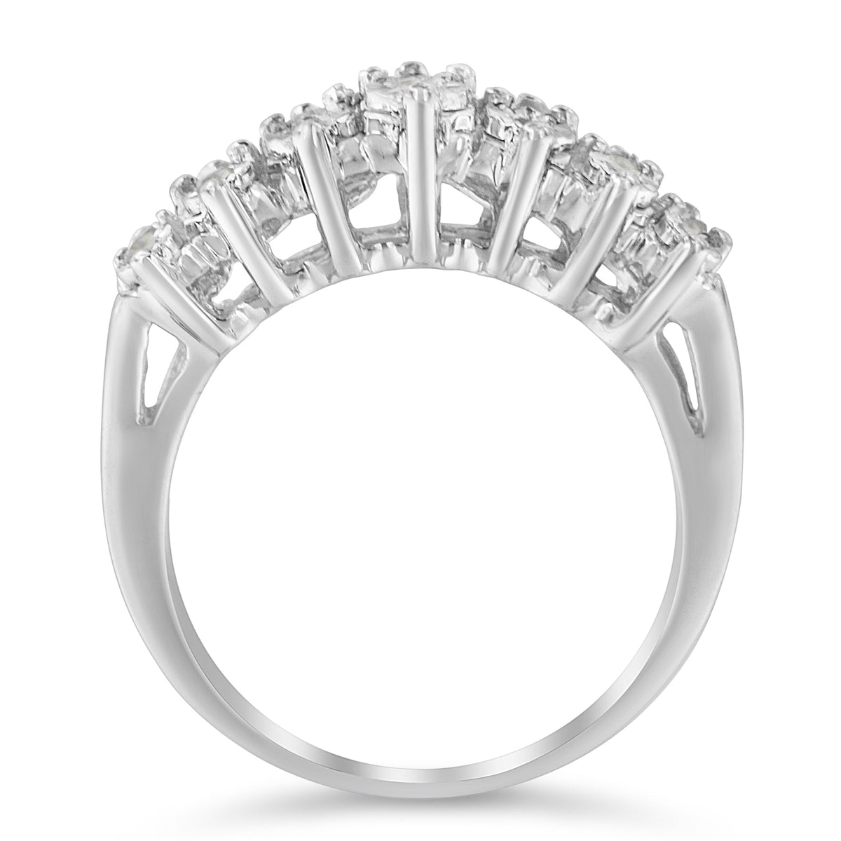 .925 Sterling Silver ¼ Cttw Miracle-Set Diamond Two Row Split Shank Modern Band Ring ( I-J Color, I3 Clarity) - Size 7 - LinkagejewelrydesignLinkagejewelrydesign