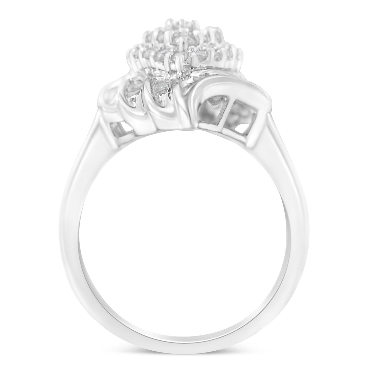 .925 Sterling Silver ¾ Cttw Round and Baguette Cut Diamond Stair-Stepped Cluster Waterfall Cocktail Ring (I-J Color, I2-I3 Clarity) - Size 6 - LinkagejewelrydesignLinkagejewelrydesign
