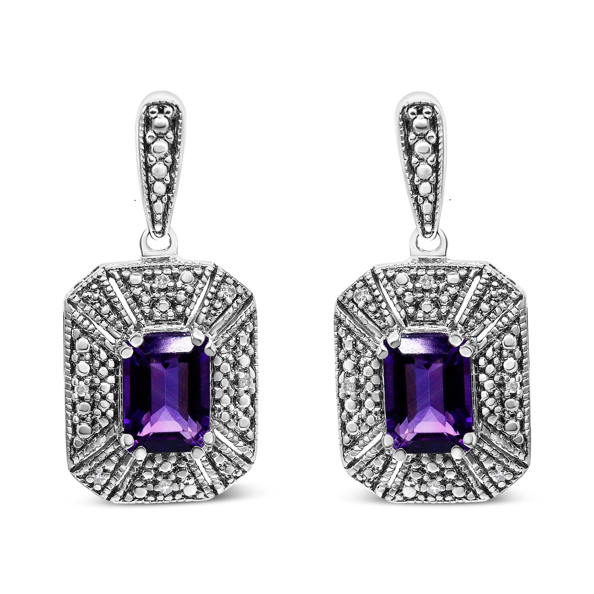 .925 Sterling Silver Diamond Accent and 7x5mm Purple Amethyst Stud Earrings (I-J Color, I2-I3 Clarity) - LinkagejewelrydesignLinkagejewelrydesign