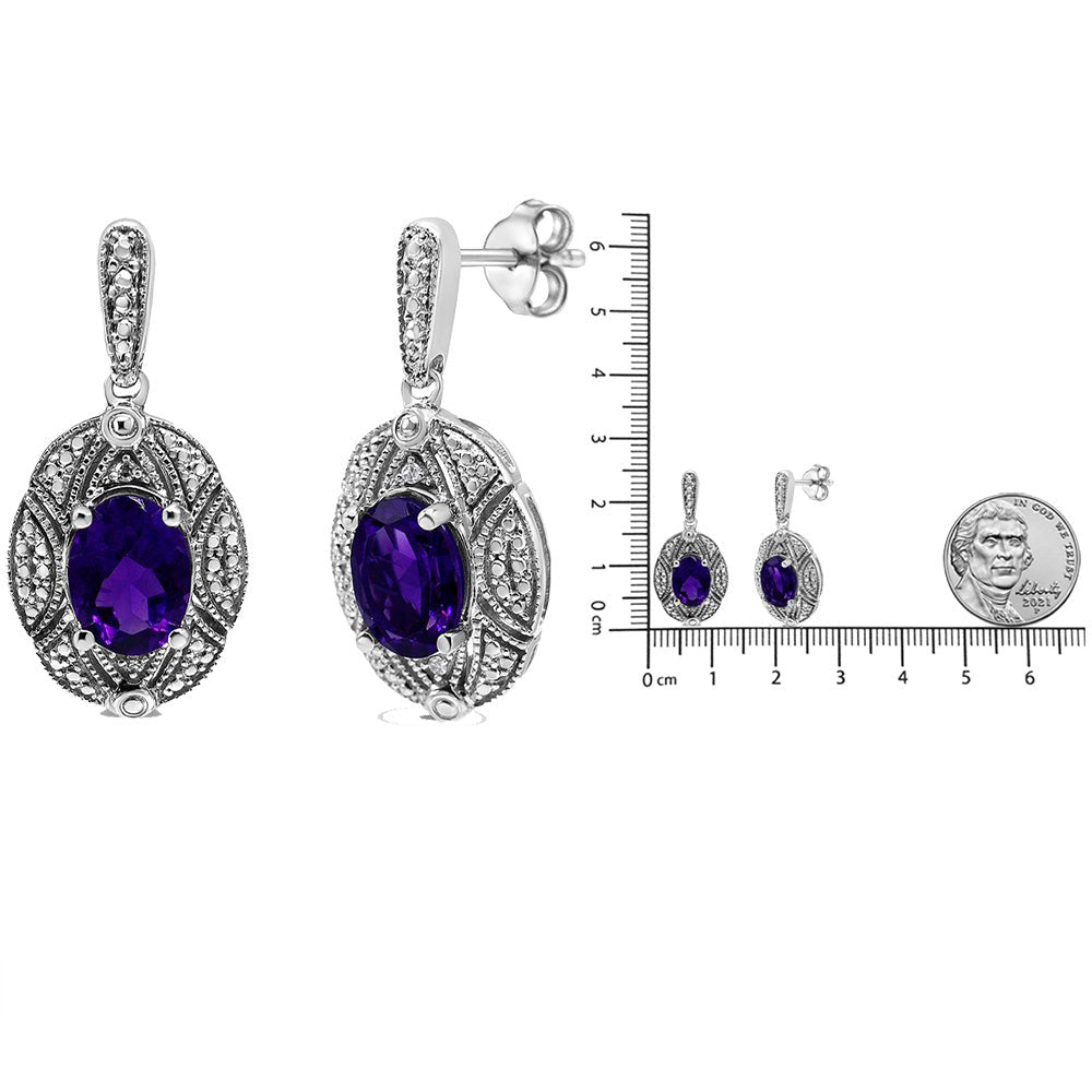 .925 Sterling Silver Diamond Accent and 8x6mm Purple Oval Amethyst Stud Earrings (I-J Color, I1-I2 Clarity) - LinkagejewelrydesignLinkagejewelrydesign