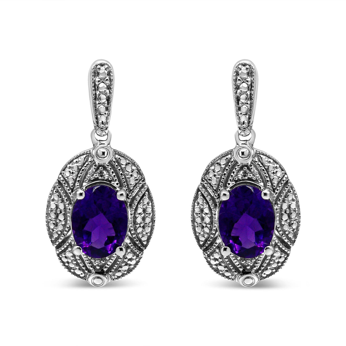 .925 Sterling Silver Diamond Accent and 8x6mm Purple Oval Amethyst Stud Earrings (I-J Color, I1-I2 Clarity) - LinkagejewelrydesignLinkagejewelrydesign