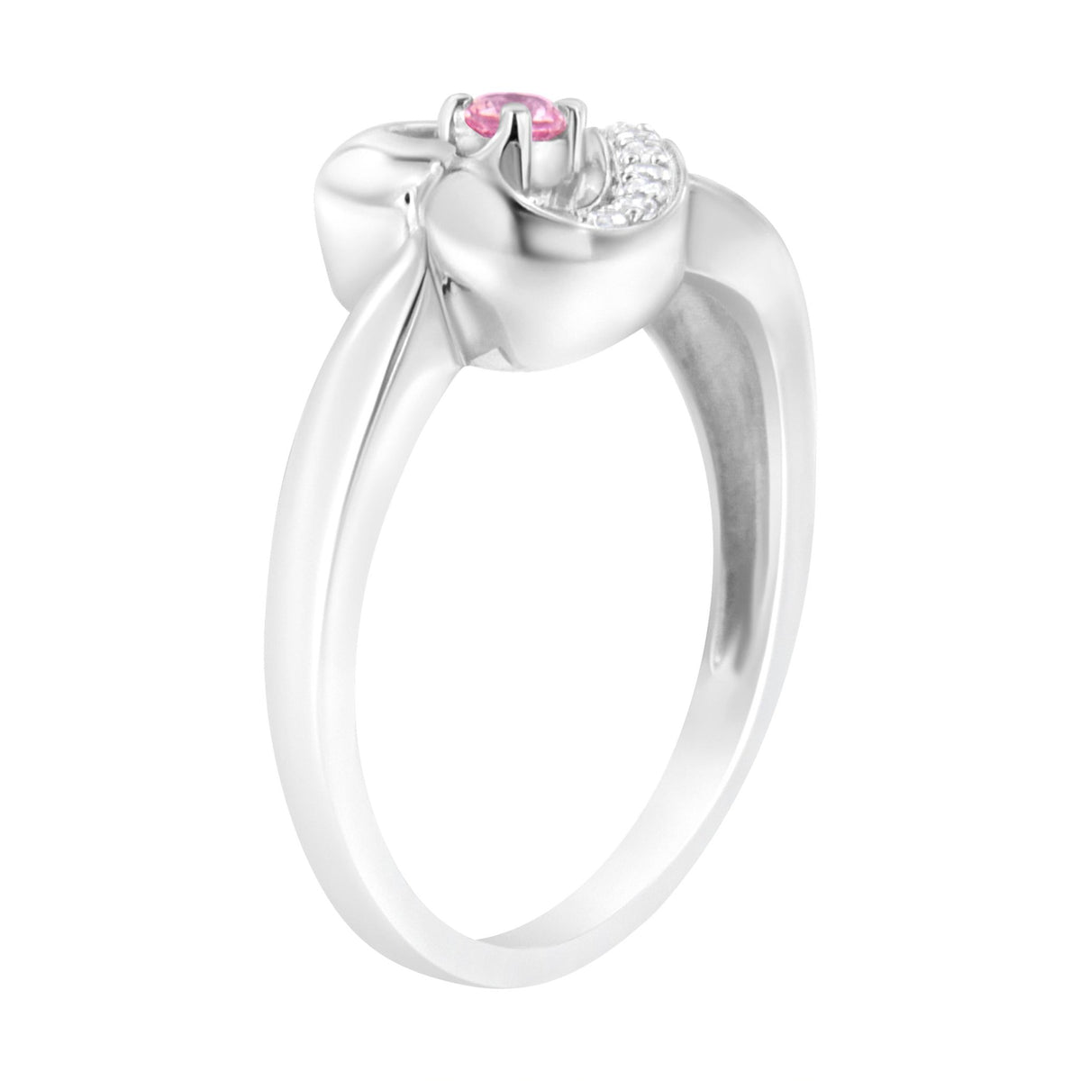 .925 Sterling Silver Diamond Accent and Created Pink Sapphire Halo Heart Promise Ring (H-I Color, SI1-SI2 Clarity) - Size 7 - LinkagejewelrydesignLinkagejewelrydesign