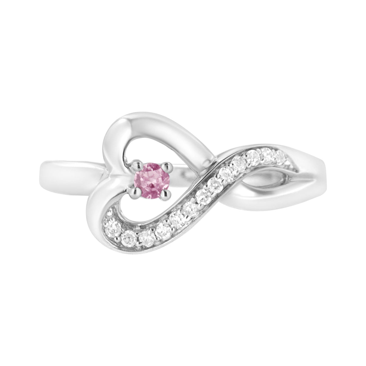 .925 Sterling Silver Diamond Accent and Created Pink Sapphire Halo Heart Promise Ring (H-I Color, SI1-SI2 Clarity) - Size 7 - LinkagejewelrydesignLinkagejewelrydesign
