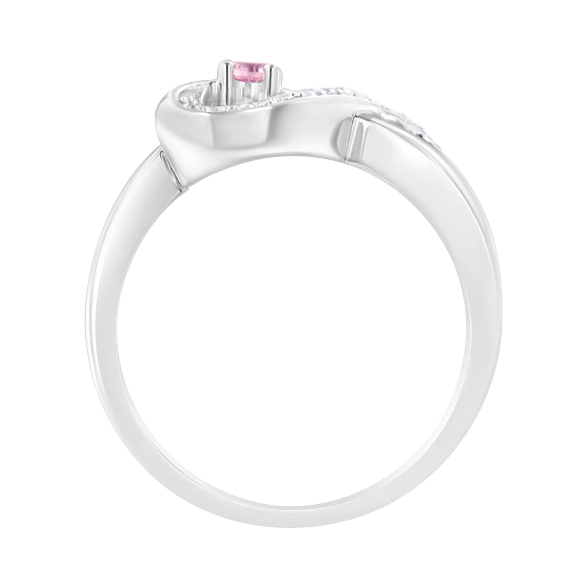 .925 Sterling Silver Diamond Accent and Created Pink Sapphire Halo Heart Promise Ring (H-I Color, SI1-SI2 Clarity) - Size 7 - LinkagejewelrydesignLinkagejewelrydesign