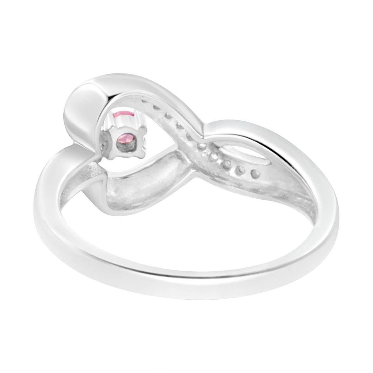 .925 Sterling Silver Diamond Accent and Created Pink Sapphire Halo Heart Promise Ring (H-I Color, SI1-SI2 Clarity) - Size 7 - LinkagejewelrydesignLinkagejewelrydesign