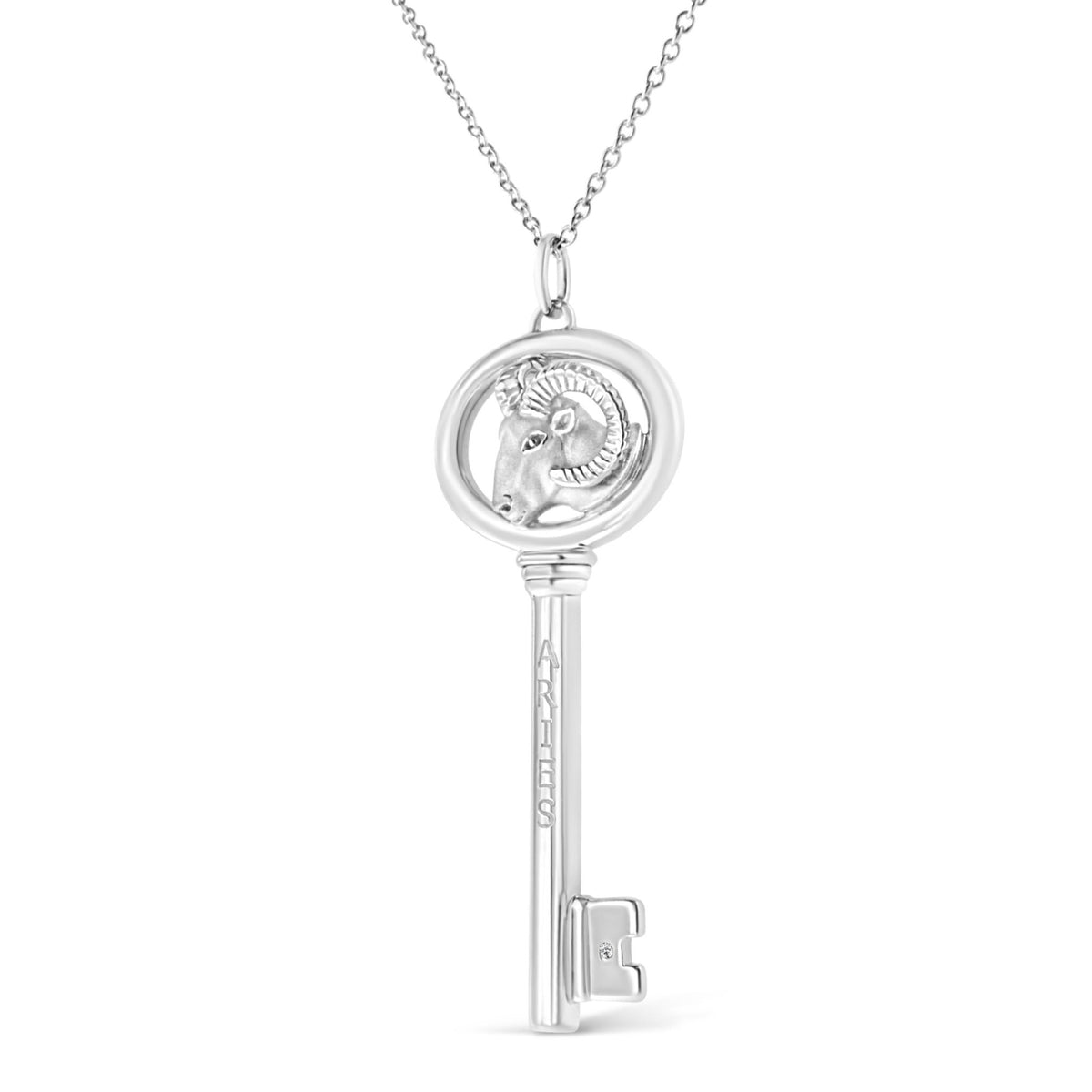 .925 Sterling Silver Diamond Accent Aries Zodiac Key 18&quot; Pendant Necklace (K-L Color, I1-I2 Clarity) - LinkagejewelrydesignLinkagejewelrydesign