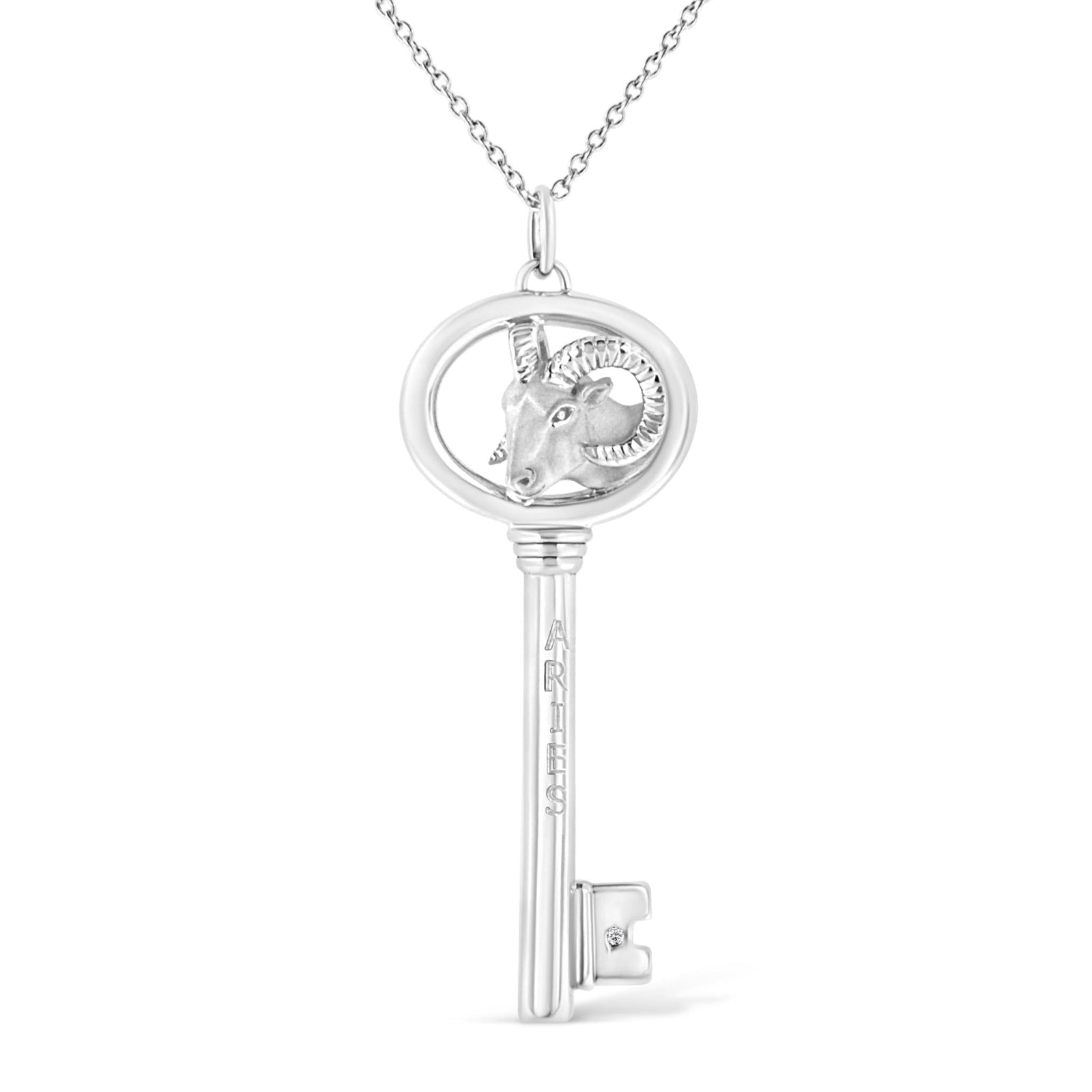 .925 Sterling Silver Diamond Accent Aries Zodiac Key 18" Pendant Necklace (K-L Color, I1-I2 Clarity) - LinkagejewelrydesignLinkagejewelrydesign