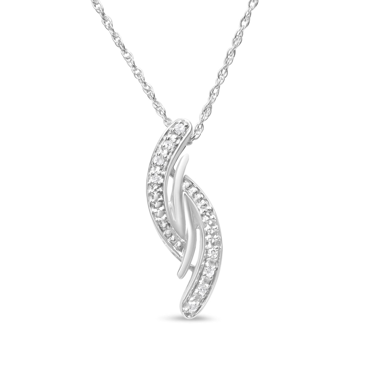 .925 Sterling Silver Diamond Accent Bypass Curve 18&quot; Pendant Necklace (I-J Color, I3 Clarity) - LinkagejewelrydesignLinkagejewelrydesign