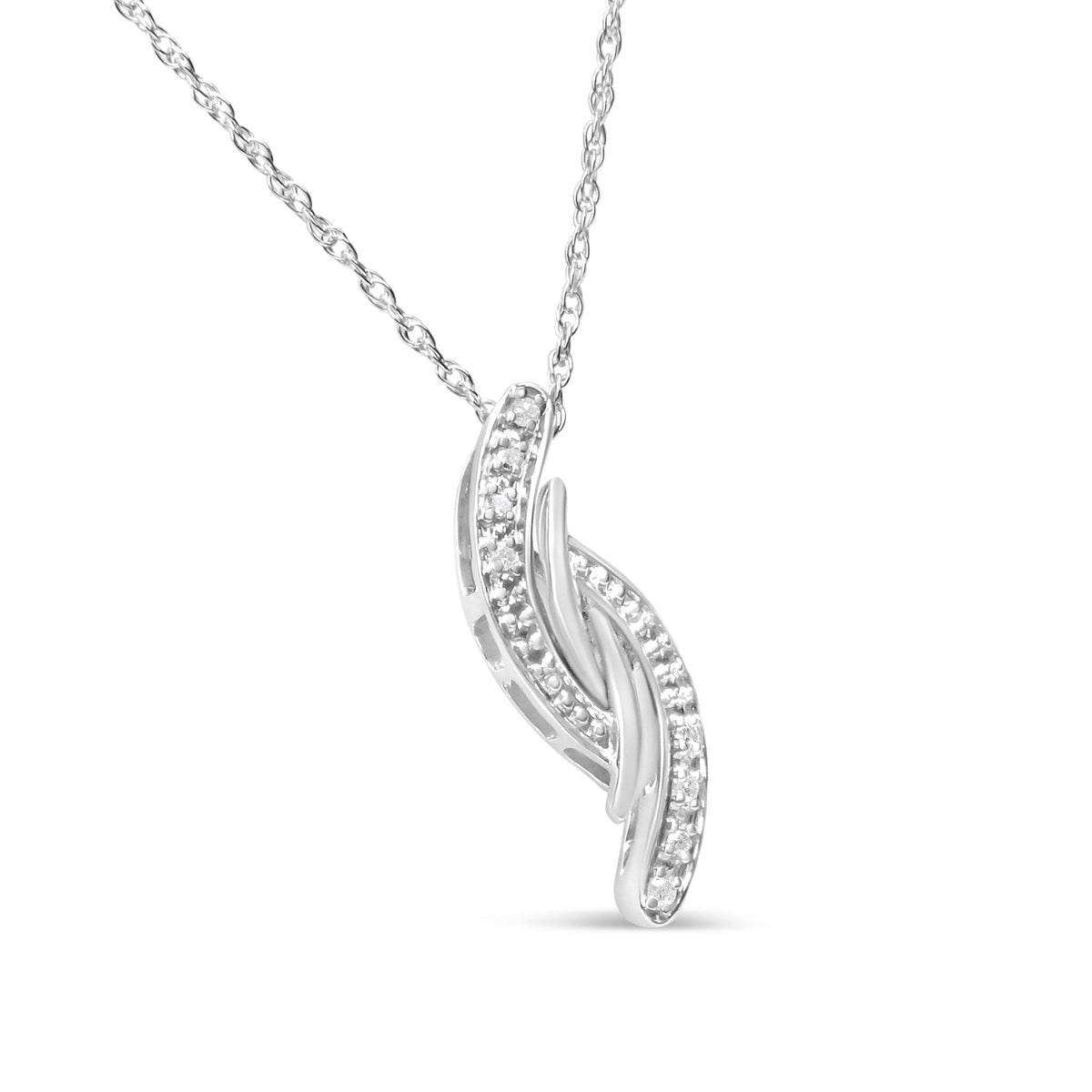 .925 Sterling Silver Diamond Accent Bypass Curve 18&quot; Pendant Necklace (I-J Color, I3 Clarity) - LinkagejewelrydesignLinkagejewelrydesign