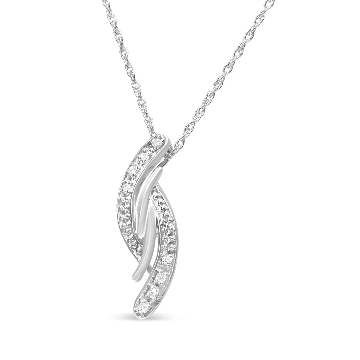 .925 Sterling Silver Diamond Accent Bypass Curve 18&quot; Pendant Necklace (I-J Color, I3 Clarity) - LinkagejewelrydesignLinkagejewelrydesign