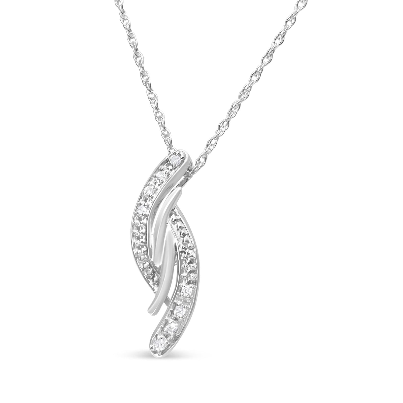 .925 Sterling Silver Diamond Accent Bypass Curve 18" Pendant Necklace (I-J Color, I3 Clarity) - LinkagejewelrydesignLinkagejewelrydesign