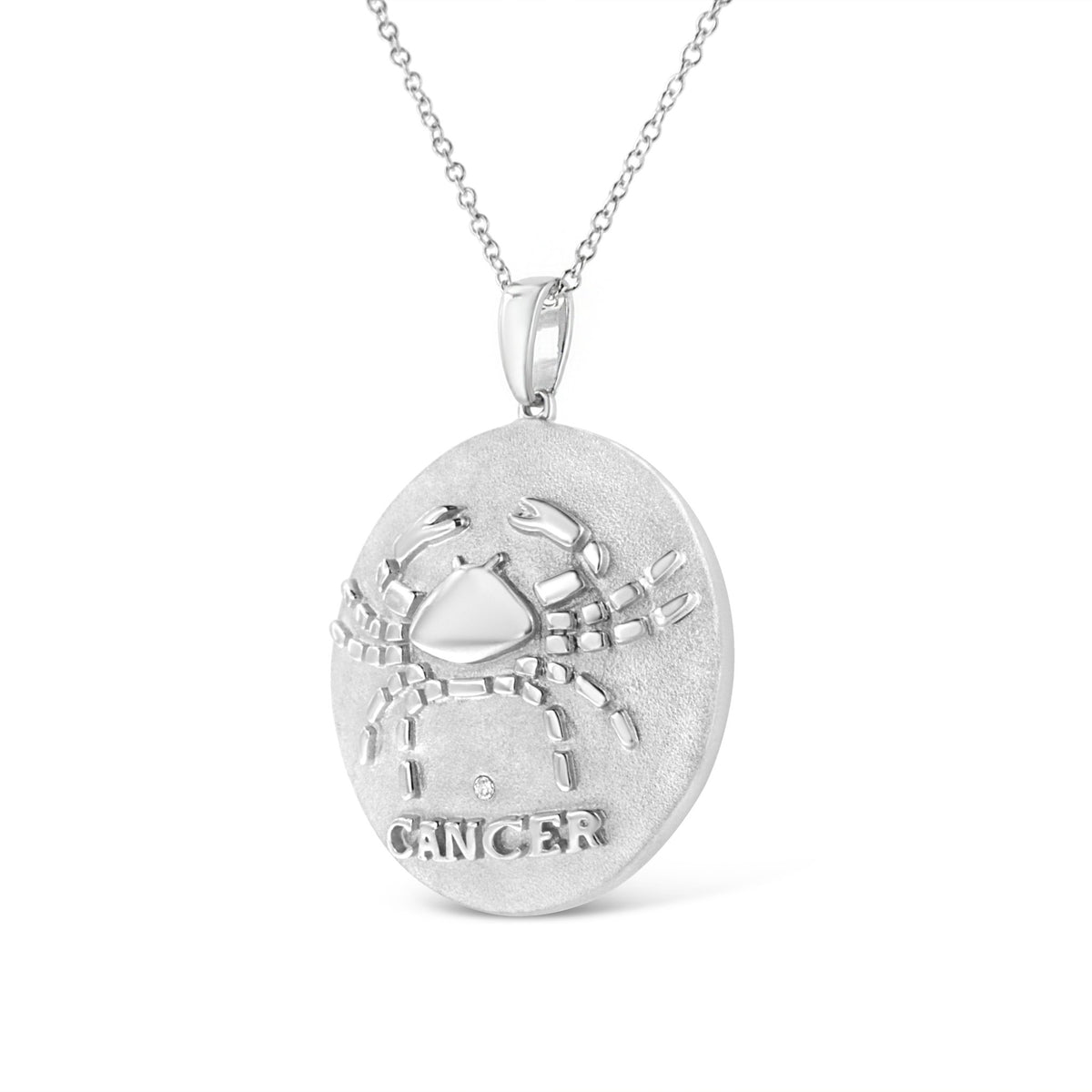 .925 Sterling Silver Diamond Accent Cancer Zodiac Design 18&quot; Pendant Necklace Medallion (K-L Color, I1-I2 Clarity) - LinkagejewelrydesignLinkagejewelrydesign