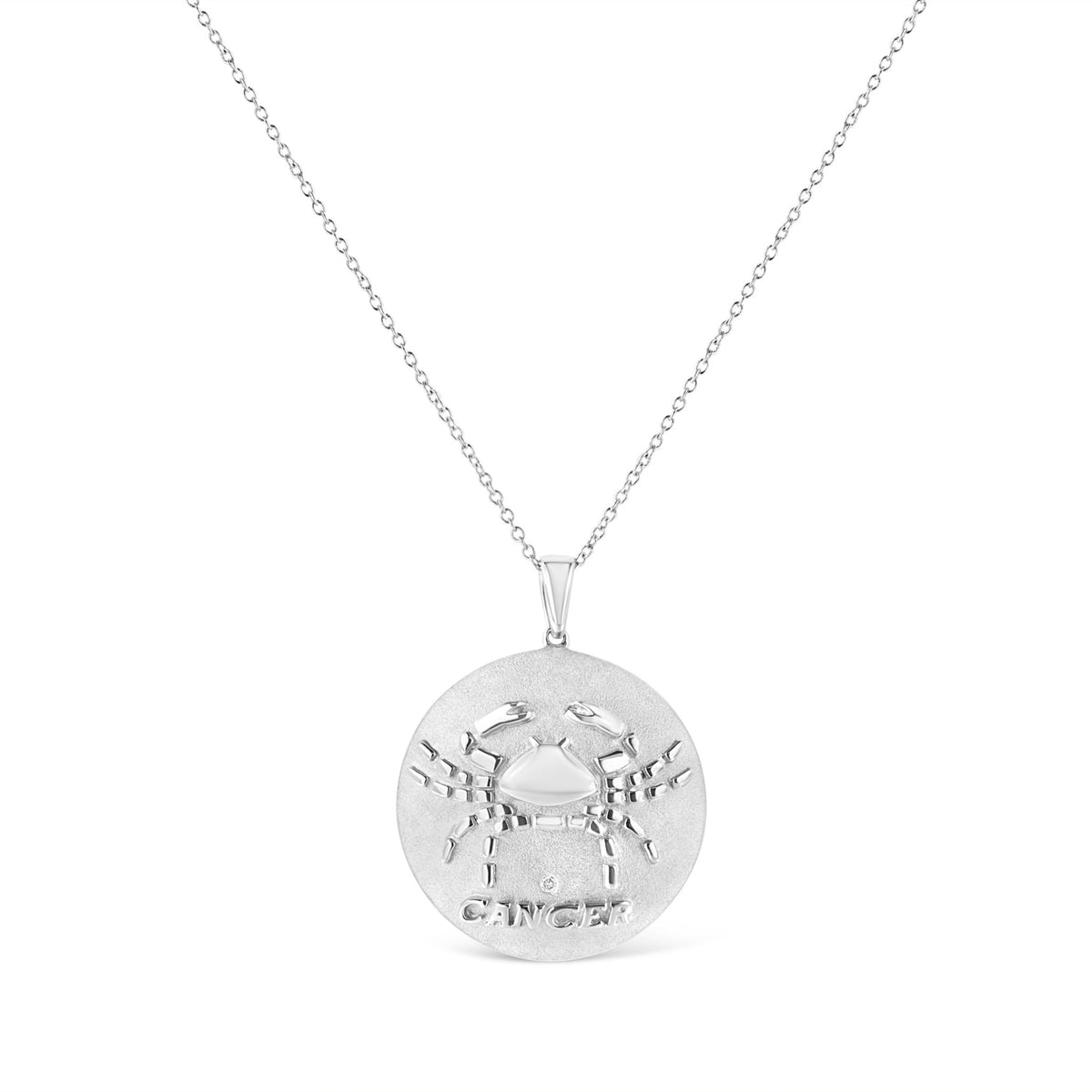 .925 Sterling Silver Diamond Accent Cancer Zodiac Design 18&quot; Pendant Necklace Medallion (K-L Color, I1-I2 Clarity) - LinkagejewelrydesignLinkagejewelrydesign