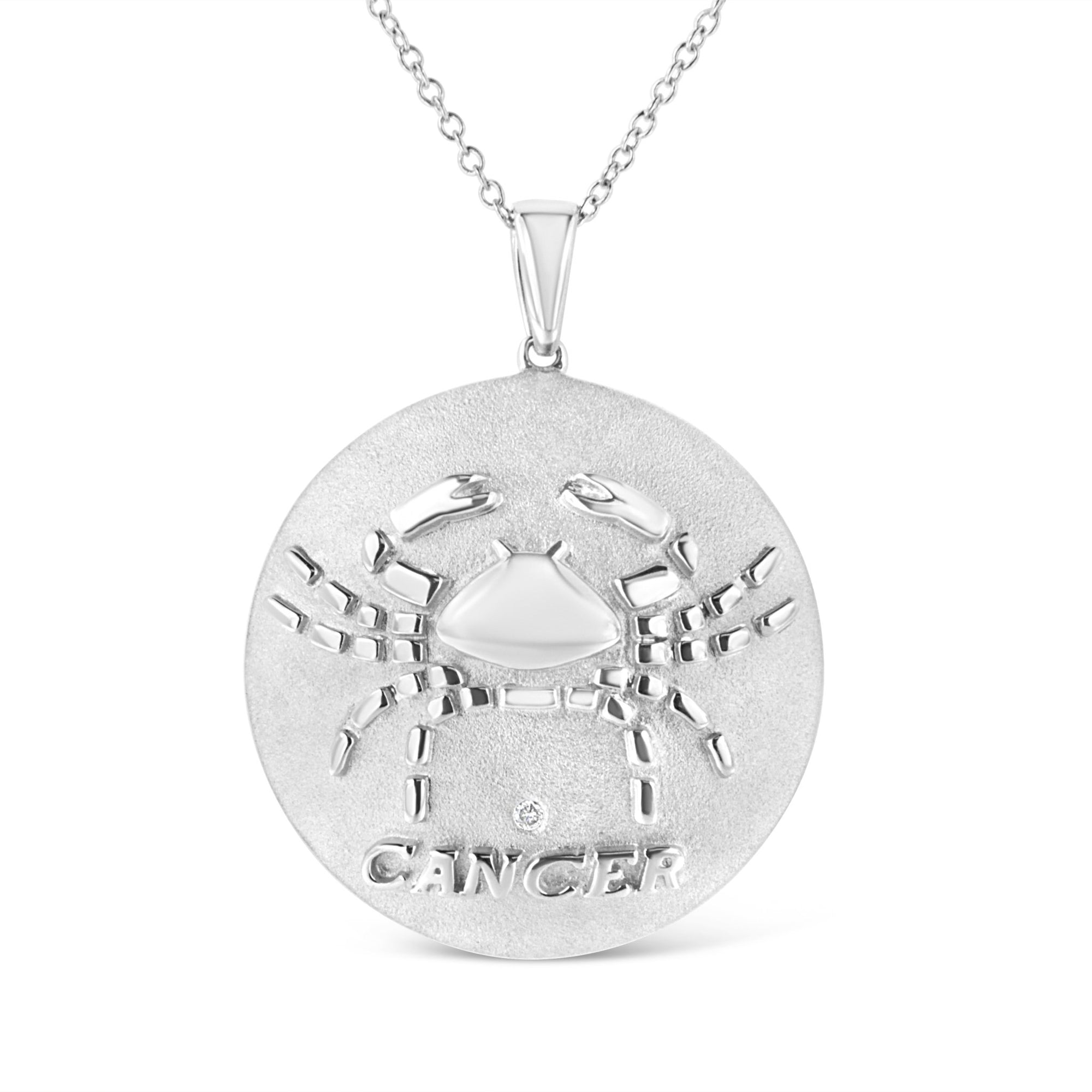 .925 Sterling Silver Diamond Accent Cancer Zodiac Design 18" Pendant Necklace Medallion (K-L Color, I1-I2 Clarity) - LinkagejewelrydesignLinkagejewelrydesign