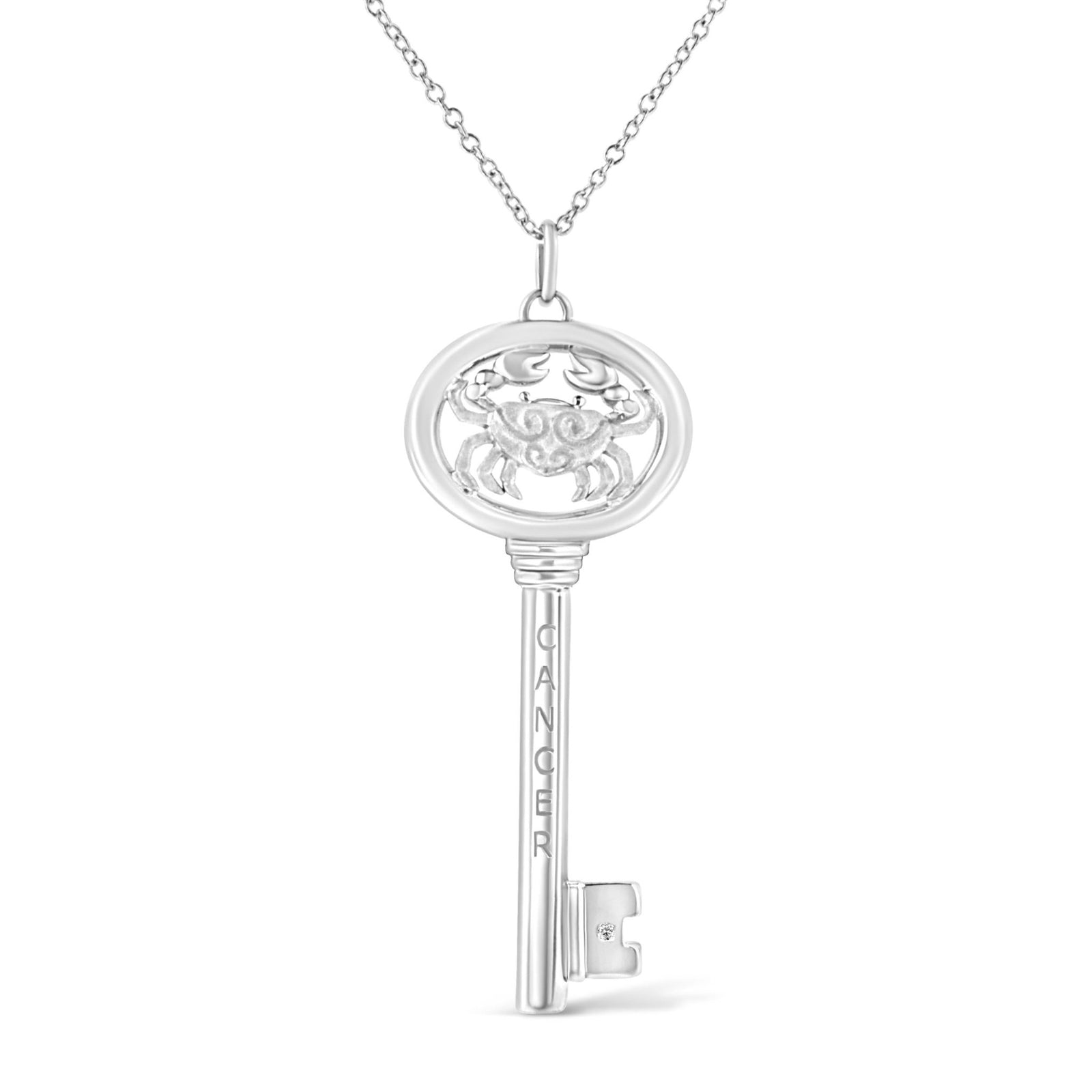 .925 Sterling Silver Diamond Accent Cancer Zodiac Key 18" Pendant Necklace (K-L Color, I1-I2 Clarity) - LinkagejewelrydesignLinkagejewelrydesign