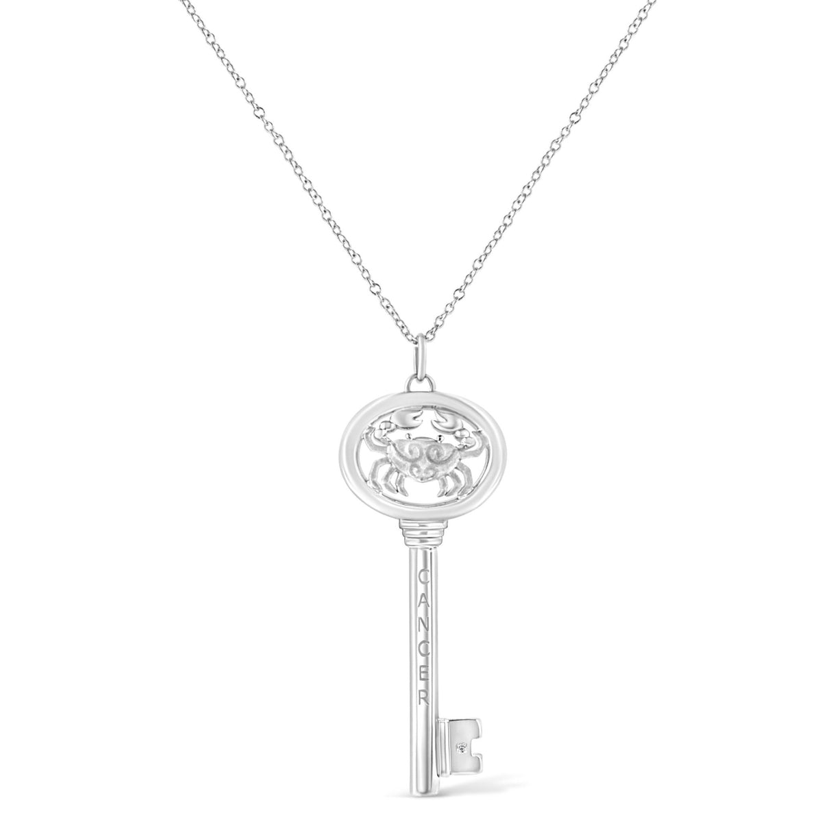 .925 Sterling Silver Diamond Accent Cancer Zodiac Key 18&quot; Pendant Necklace (K-L Color, I1-I2 Clarity) - LinkagejewelrydesignLinkagejewelrydesign