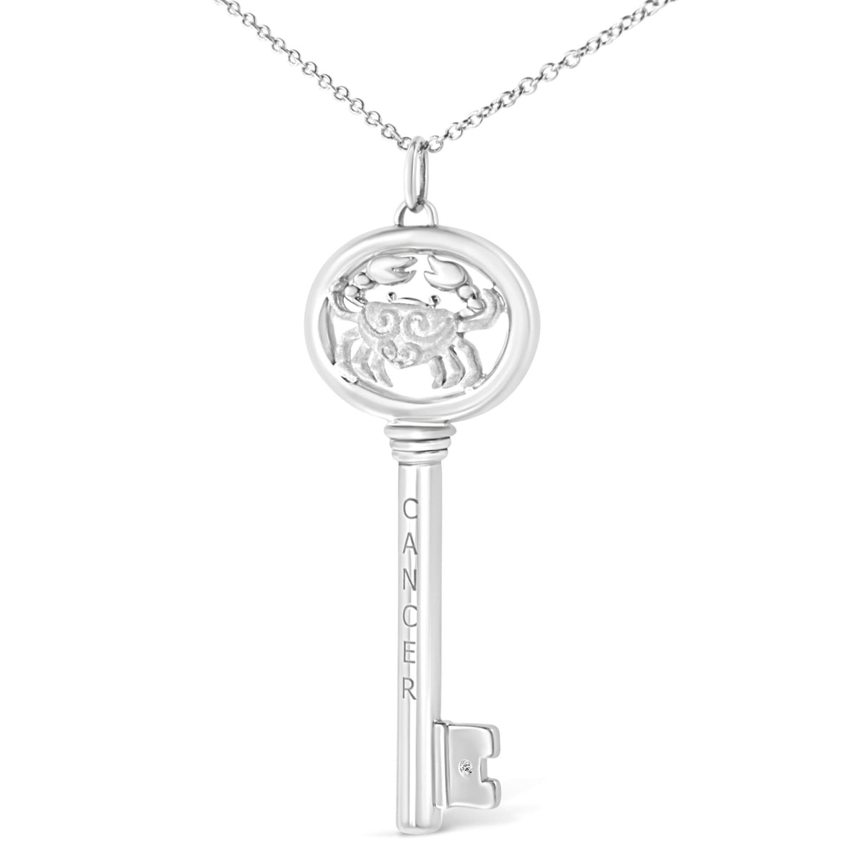 .925 Sterling Silver Diamond Accent Cancer Zodiac Key 18&quot; Pendant Necklace (K-L Color, I1-I2 Clarity) - LinkagejewelrydesignLinkagejewelrydesign