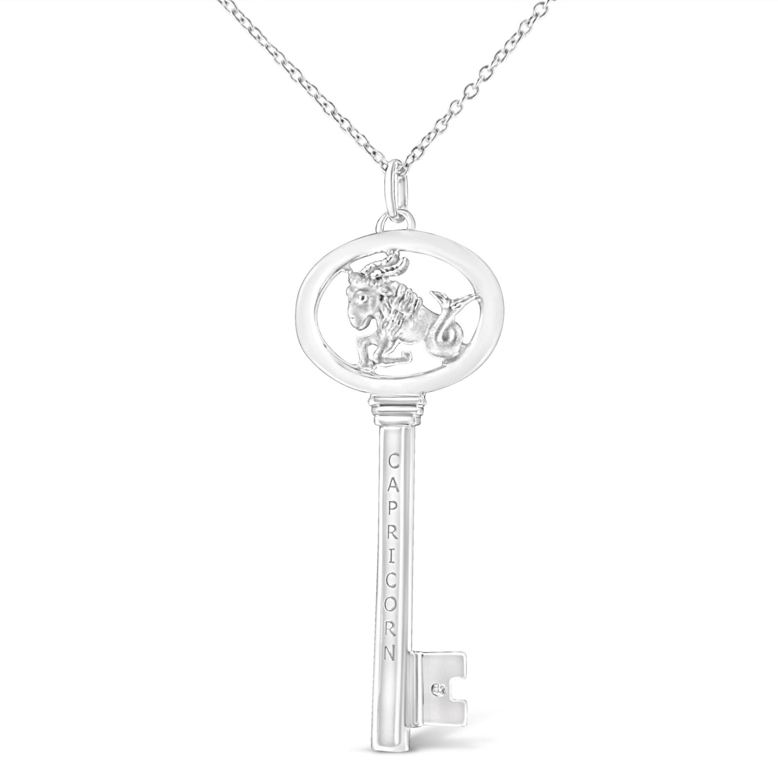 .925 Sterling Silver Diamond Accent Capricorn Zodiac Key 18" Pendant Necklace (K-L Color, I1-I2 Clarity) - LinkagejewelrydesignLinkagejewelrydesign