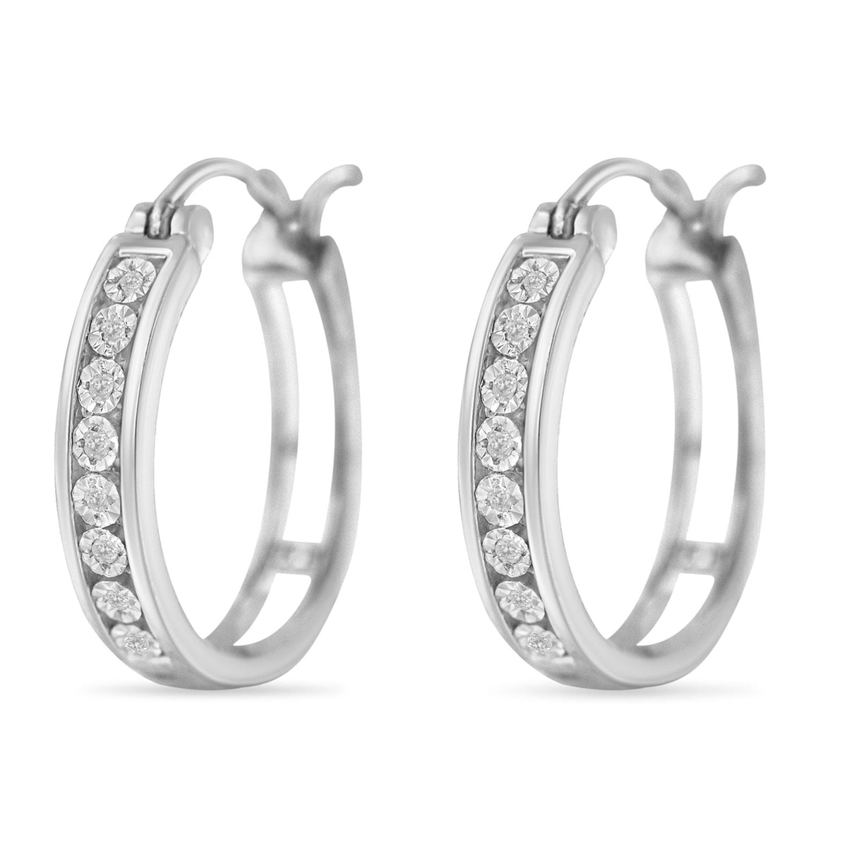 .925 Sterling-Silver Diamond Accent Channel Set Style Hoop Earring (I-J Color, I3 Clarity) - LinkagejewelrydesignLinkagejewelrydesign