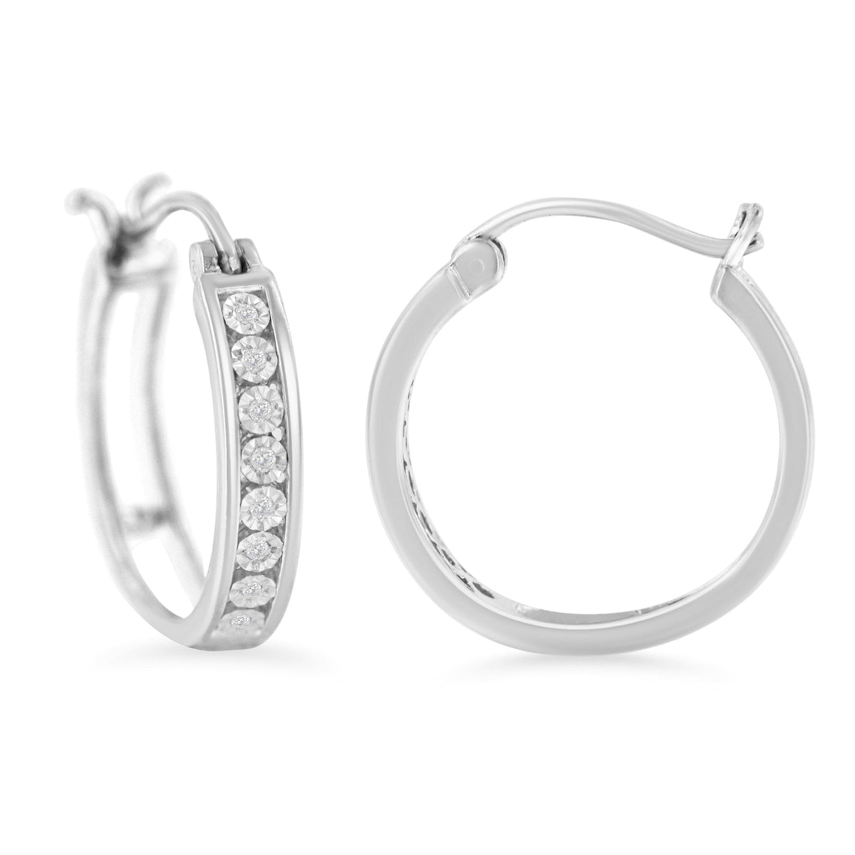 .925 Sterling-Silver Diamond Accent Channel Set Style Hoop Earring (I-J Color, I3 Clarity) - LinkagejewelrydesignLinkagejewelrydesign