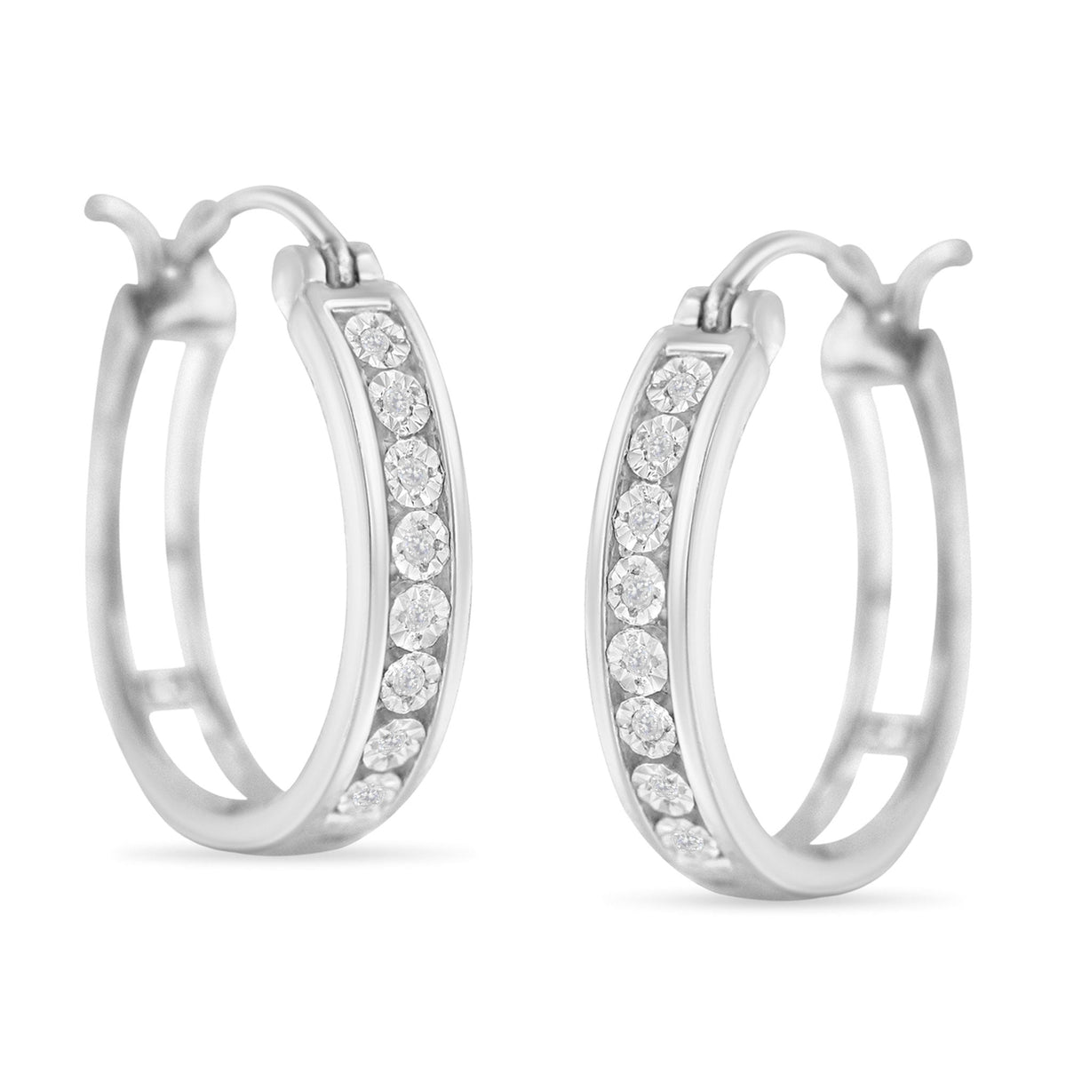 .925 Sterling-Silver Diamond Accent Channel Set Style Hoop Earring (I-J Color, I3 Clarity) - LinkagejewelrydesignLinkagejewelrydesign