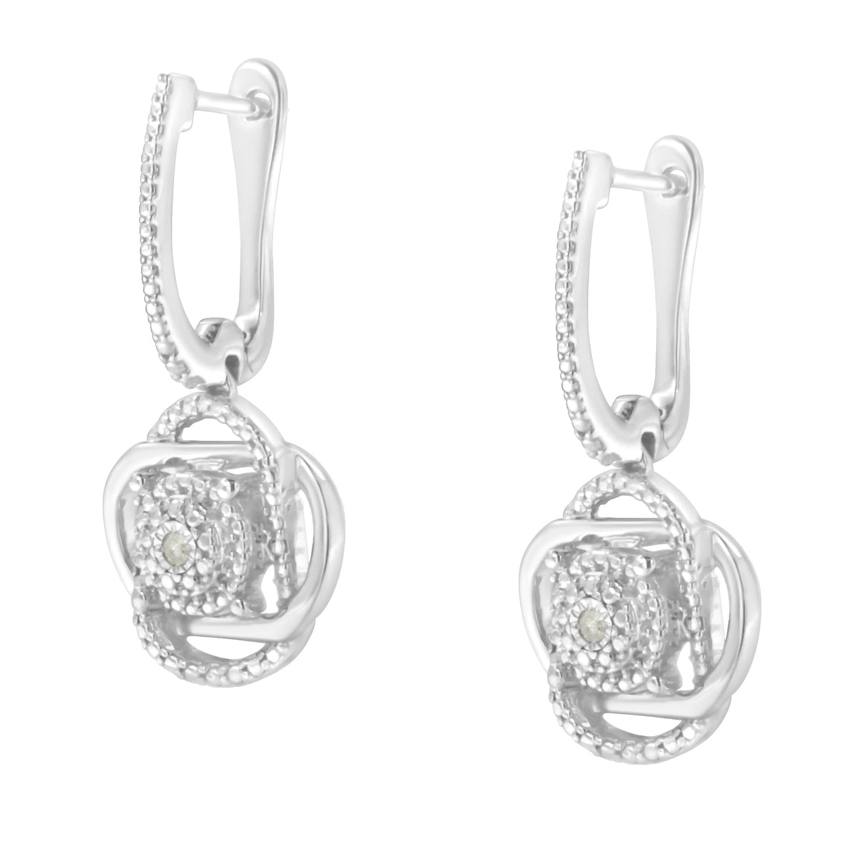 .925 Sterling-Silver Diamond Accent Floral Cluster Drop and Dangle Stud Earring (I-J Color, I3 Clarity) - LinkagejewelrydesignLinkagejewelrydesign