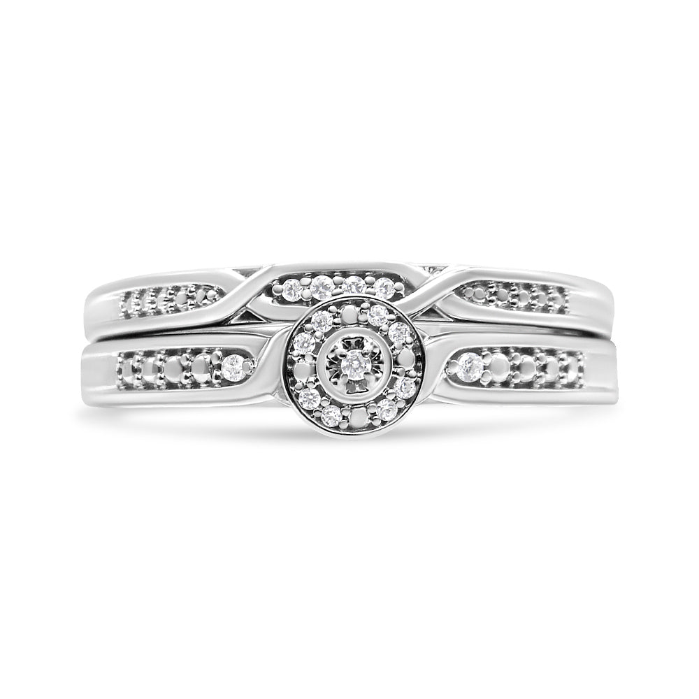 .925 Sterling Silver Diamond Accent Frame Twist Shank Bridal Set Ring and Band (I-J Color, I3 Clarity) - Size 7 - LinkagejewelrydesignLinkagejewelrydesign