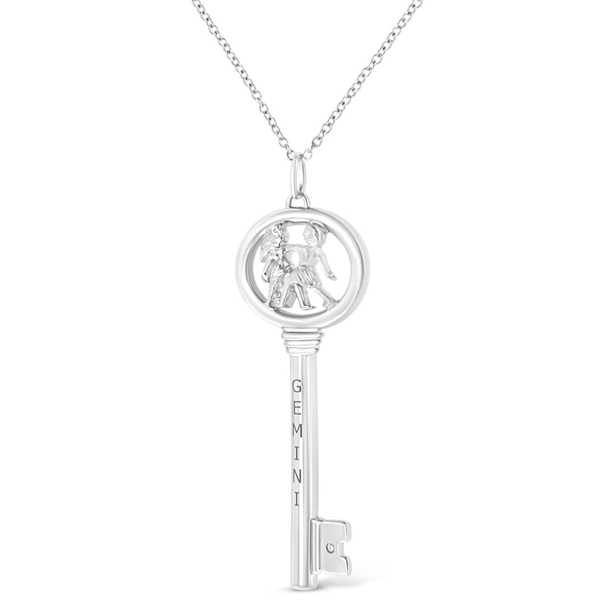.925 Sterling Silver Diamond Accent Gemini Zodiac Key 18&quot; Pendant Necklace (K-L Color, I1-I2 Clarity) - LinkagejewelrydesignLinkagejewelrydesign