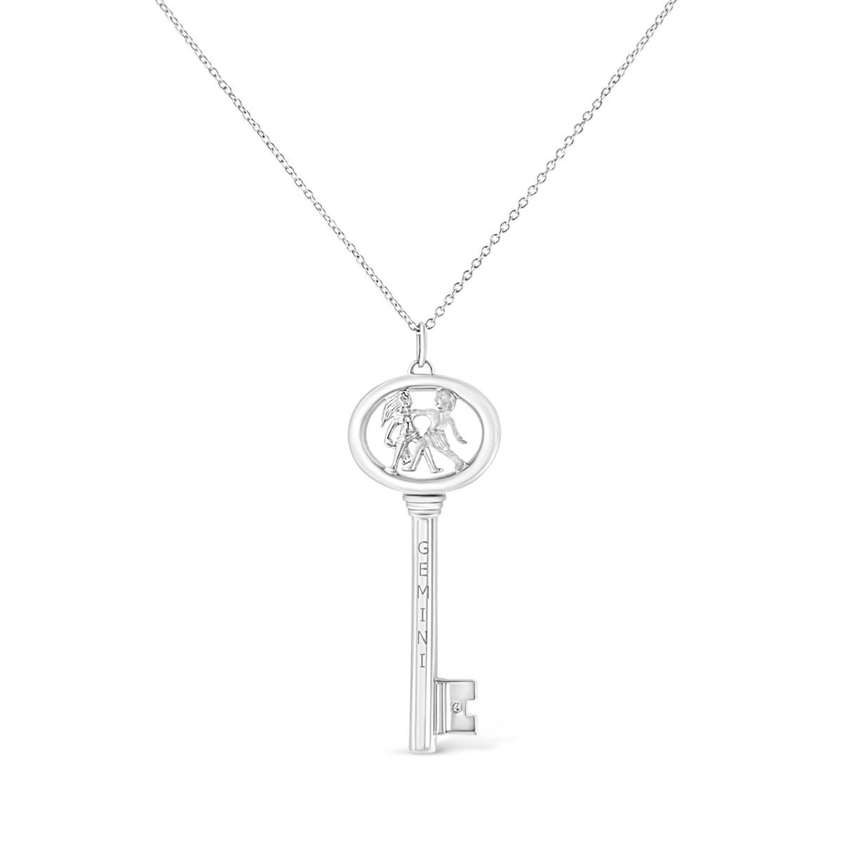 .925 Sterling Silver Diamond Accent Gemini Zodiac Key 18&quot; Pendant Necklace (K-L Color, I1-I2 Clarity) - LinkagejewelrydesignLinkagejewelrydesign
