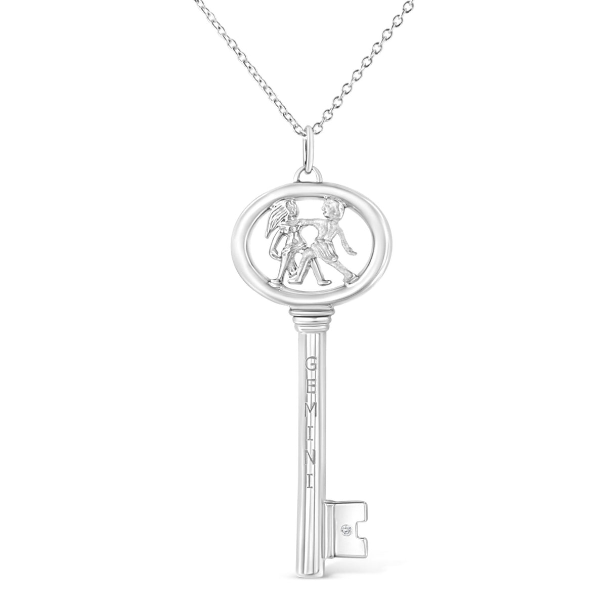 .925 Sterling Silver Diamond Accent Gemini Zodiac Key 18&quot; Pendant Necklace (K-L Color, I1-I2 Clarity) - LinkagejewelrydesignLinkagejewelrydesign