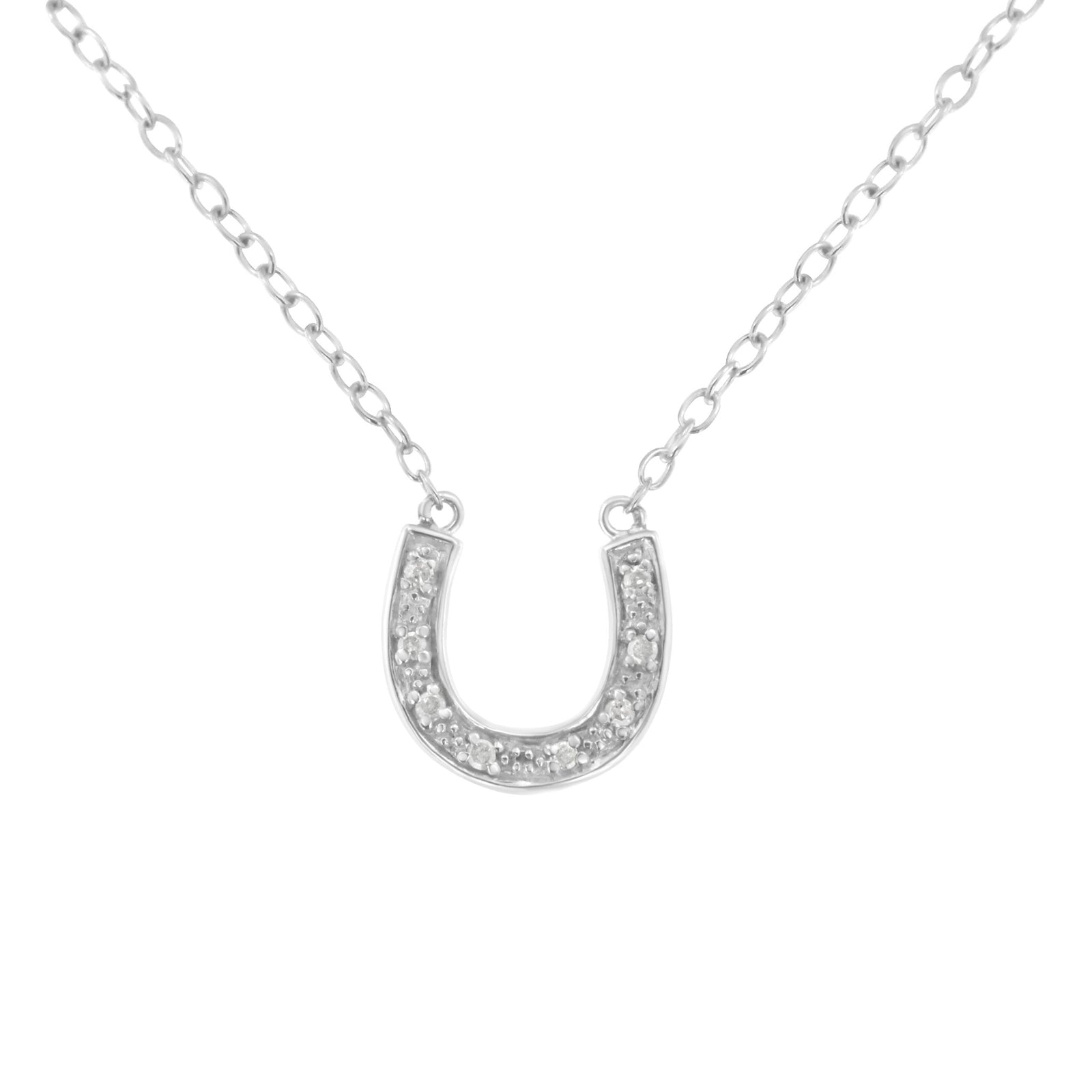 .925 Sterling Silver Diamond Accent Horseshoe U Shape 18" Pendant Necklace (H - I Clarity, I2 - I3 Color) - LinkagejewelrydesignLinkagejewelrydesign