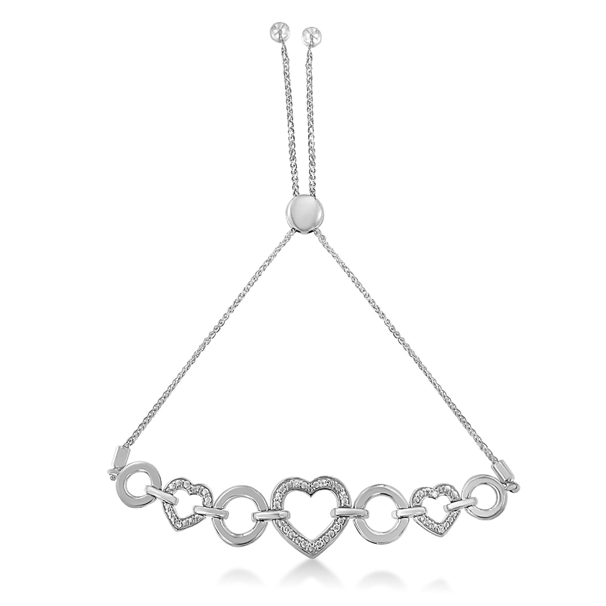 .925 Sterling Silver Diamond Accent Interlinking Triple Heart 4”-10” Adjustable Bolo Tennis Bracelet (H-I Color, I2-I3 Clarity) - LinkagejewelrydesignLinkagejewelrydesign
