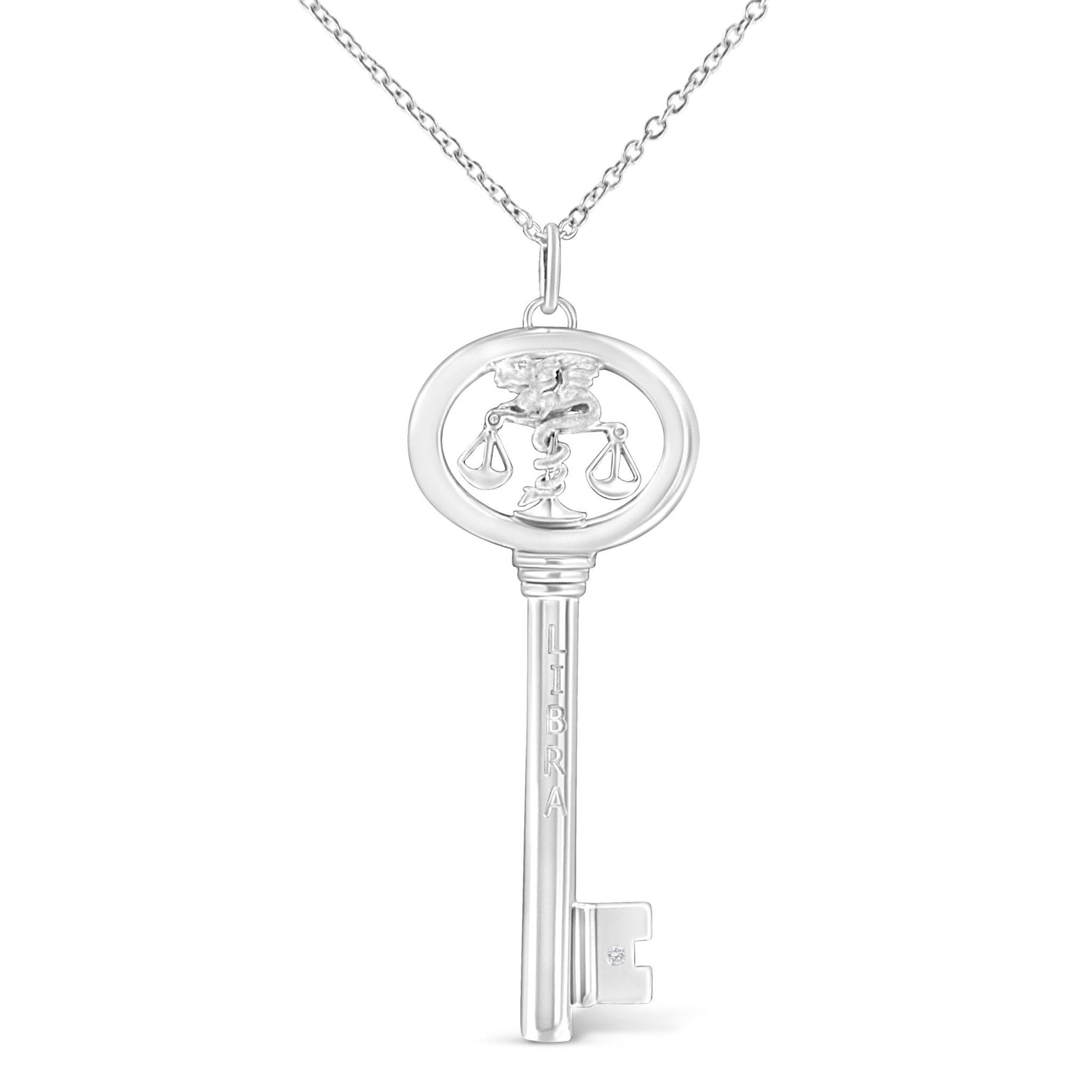 .925 Sterling Silver Diamond Accent Libra Zodiac Key 18" Pendant Necklace (K-L Color, I1-I2 Clarity) - LinkagejewelrydesignLinkagejewelrydesign
