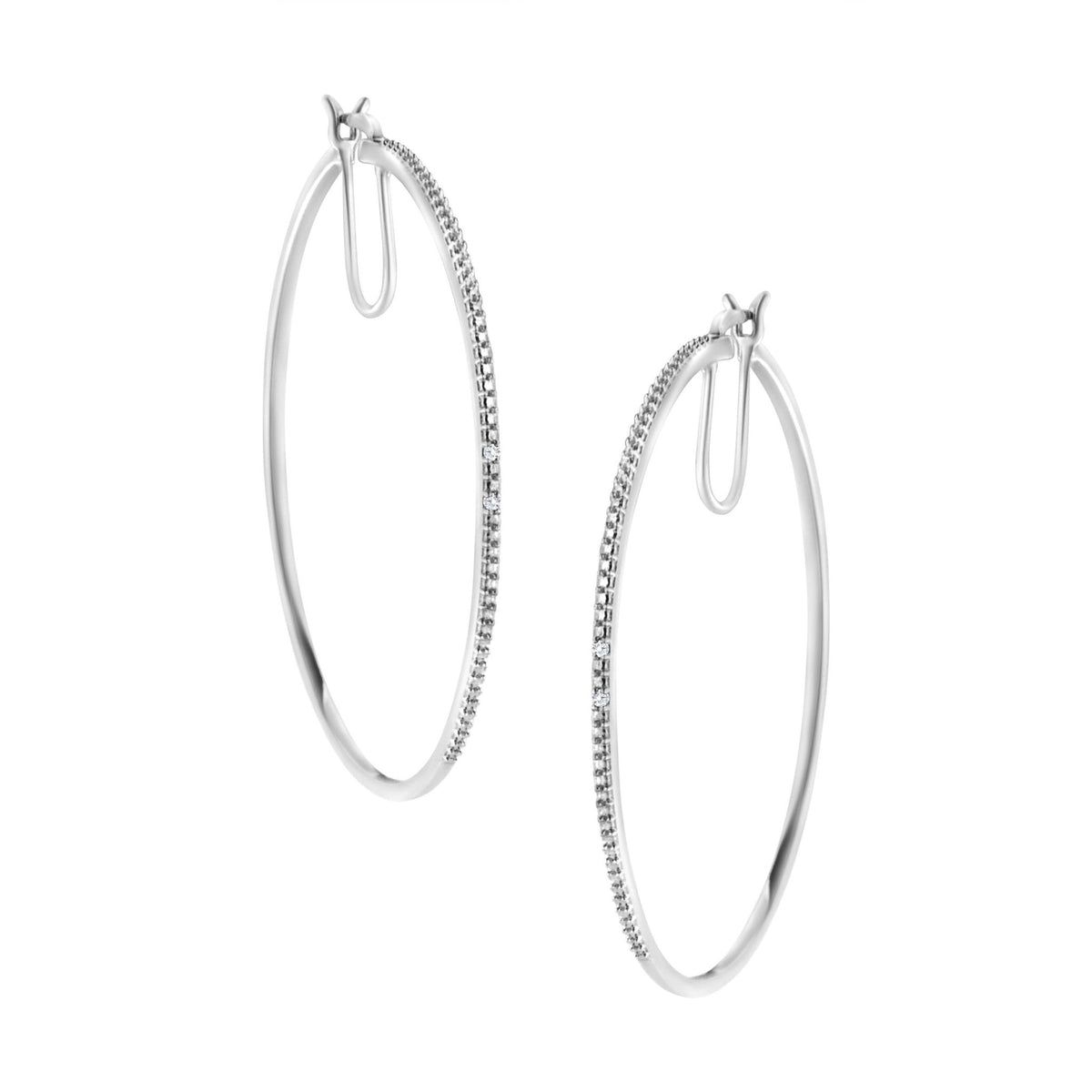.925 Sterling Silver Diamond Accent Medium Sized Hoops Earrings (I-J Color, I2-I3 Clarity) - LinkagejewelrydesignLinkagejewelrydesign