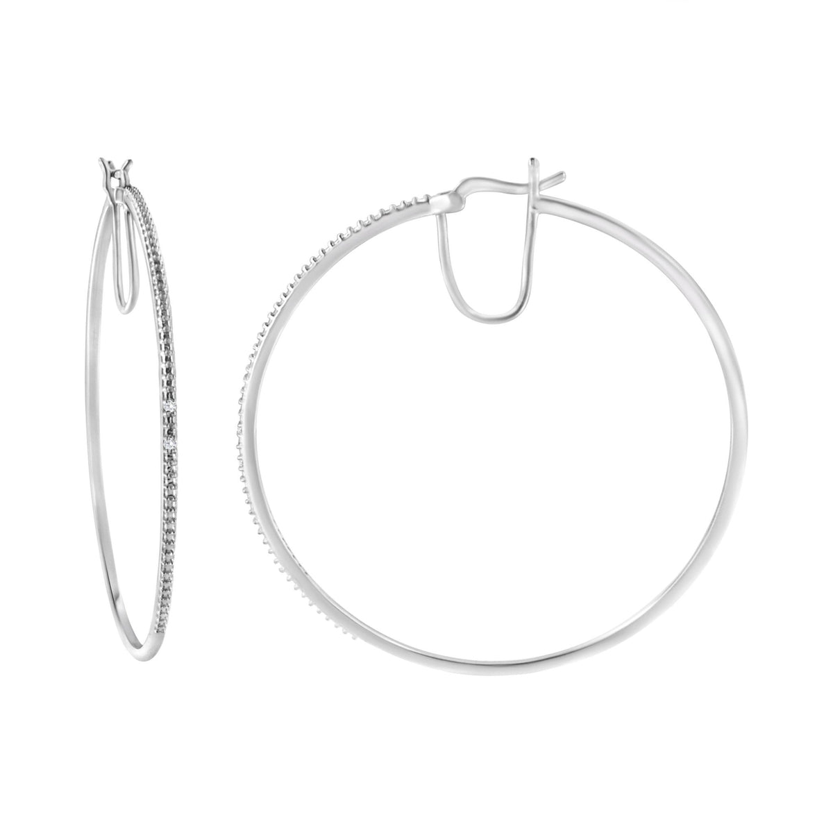 .925 Sterling Silver Diamond Accent Medium Sized Hoops Earrings (I-J Color, I2-I3 Clarity) - LinkagejewelrydesignLinkagejewelrydesign