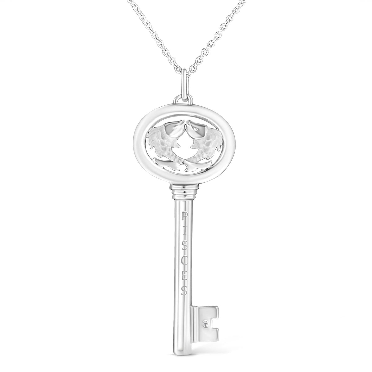 .925 Sterling Silver Diamond Accent Pisces Zodiac Key 18&quot; Pendant Necklace (K-L Color, I1-I2 Clarity) - LinkagejewelrydesignLinkagejewelrydesign