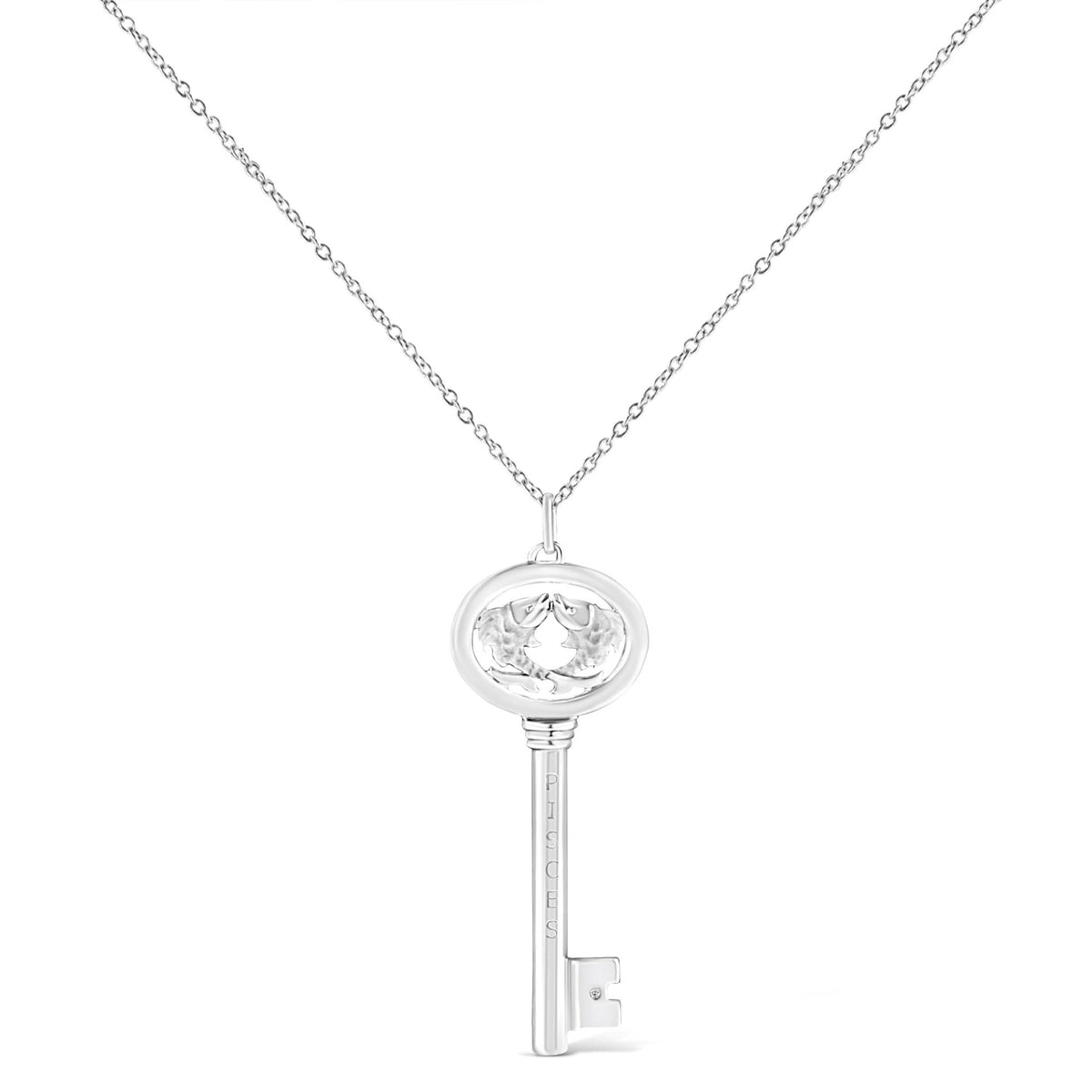 .925 Sterling Silver Diamond Accent Pisces Zodiac Key 18&quot; Pendant Necklace (K-L Color, I1-I2 Clarity) - LinkagejewelrydesignLinkagejewelrydesign