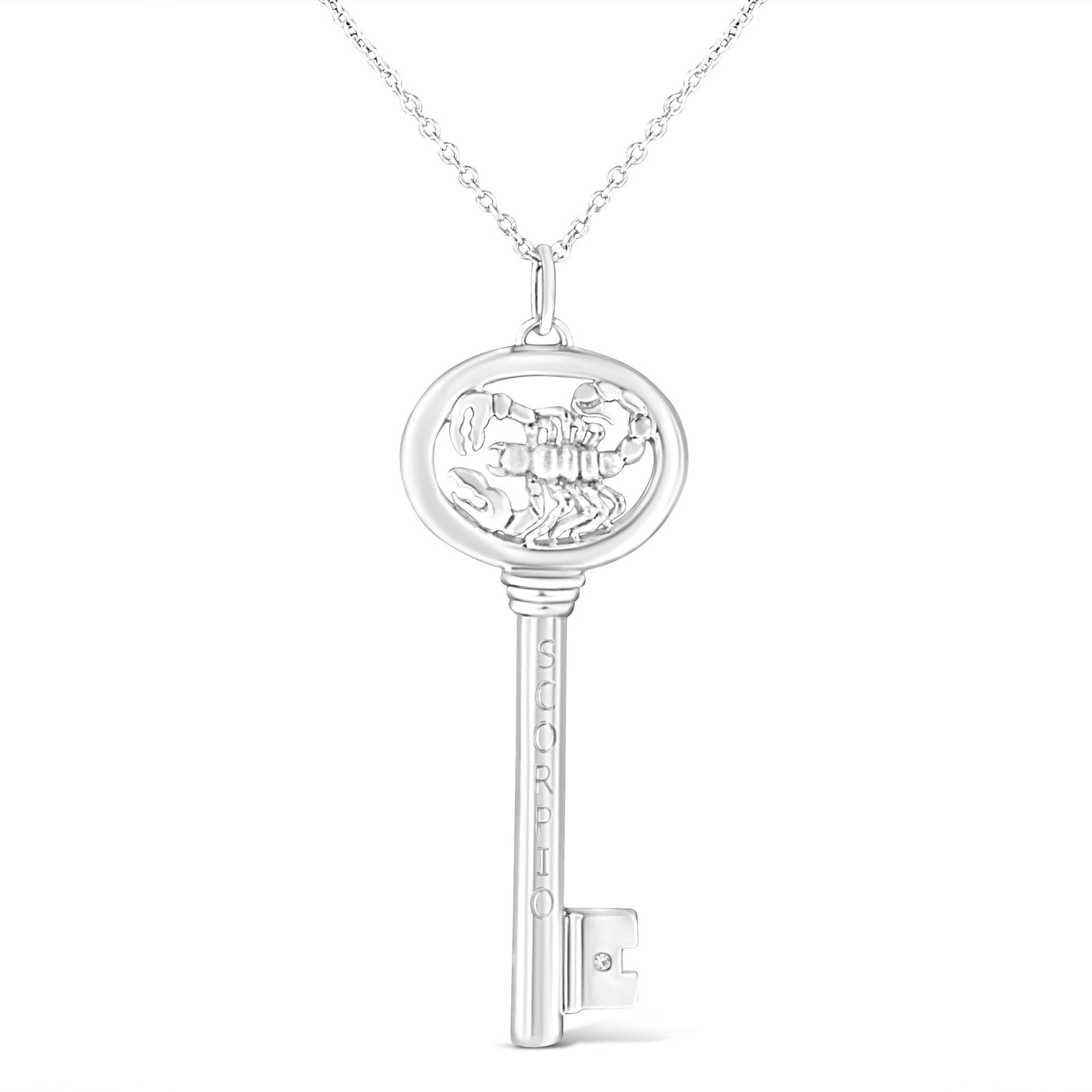 .925 Sterling Silver Diamond Accent Scorpio Zodiac Key 18" Pendant Necklace (K-L Color, I1-I2 Clarity) - LinkagejewelrydesignLinkagejewelrydesign