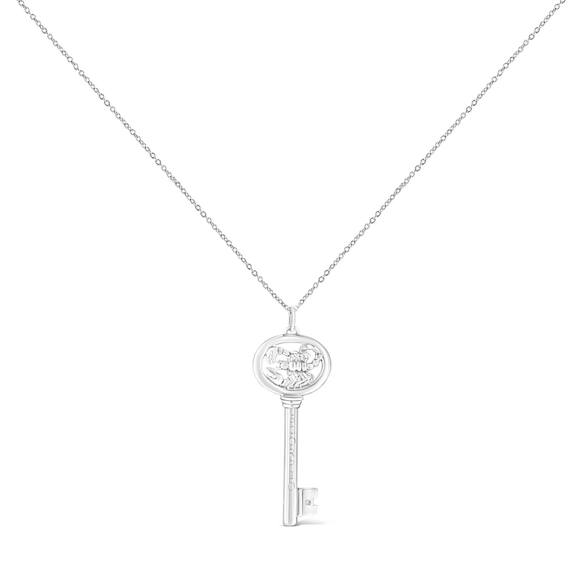 .925 Sterling Silver Diamond Accent Scorpio Zodiac Key 18&quot; Pendant Necklace (K-L Color, I1-I2 Clarity) - LinkagejewelrydesignLinkagejewelrydesign