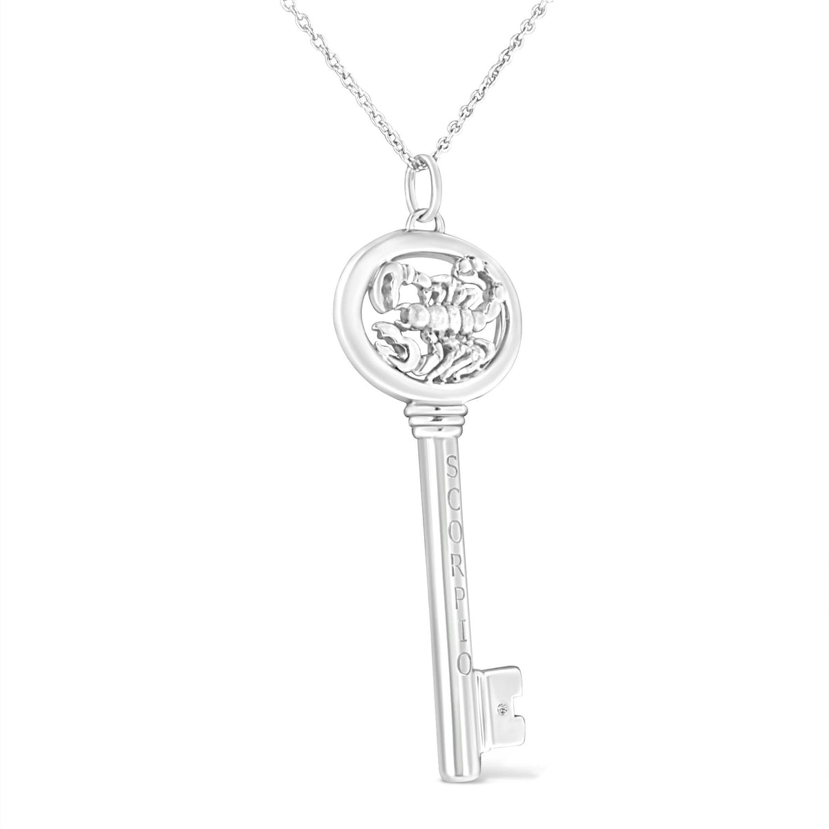 .925 Sterling Silver Diamond Accent Scorpio Zodiac Key 18&quot; Pendant Necklace (K-L Color, I1-I2 Clarity) - LinkagejewelrydesignLinkagejewelrydesign