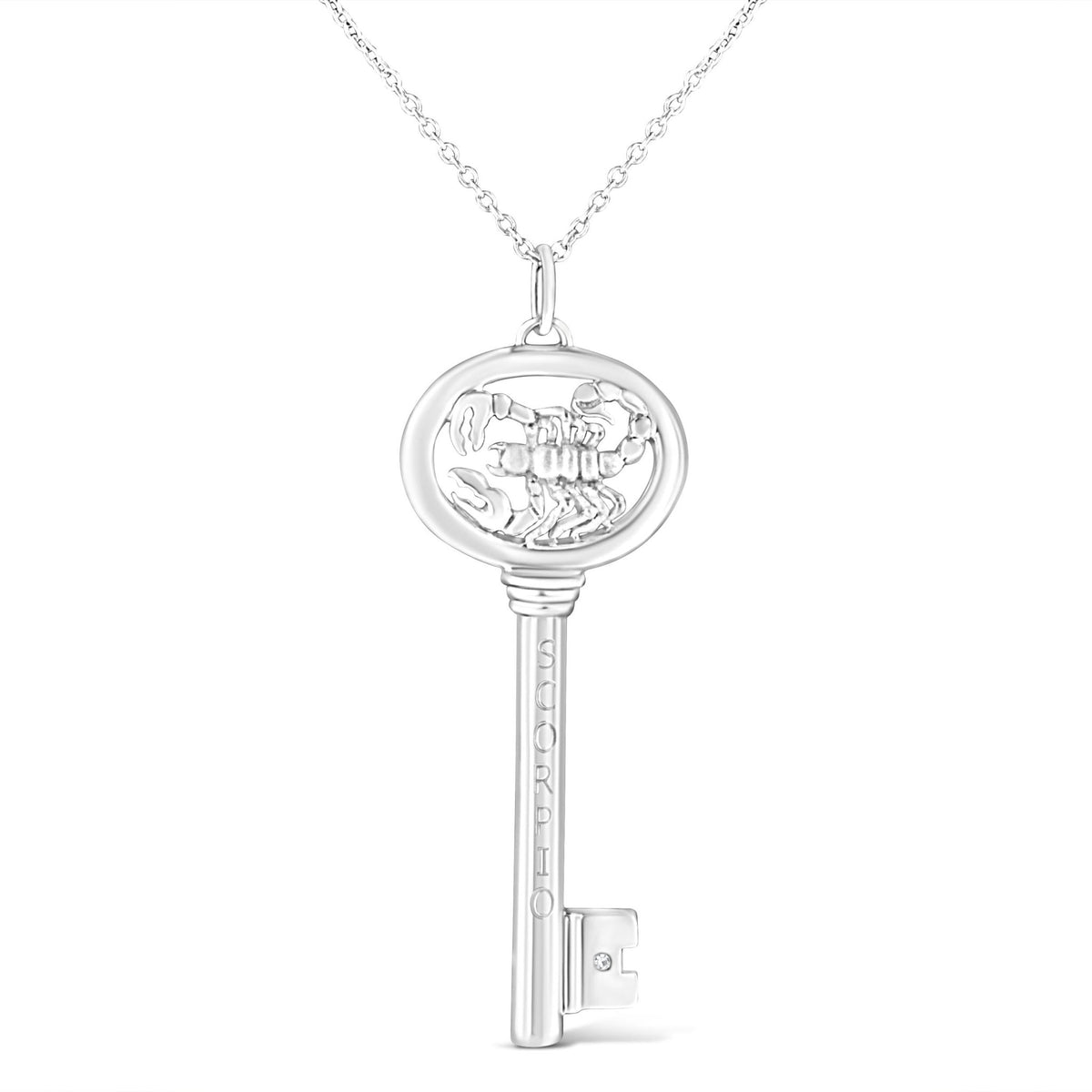 .925 Sterling Silver Diamond Accent Scorpio Zodiac Key 18&quot; Pendant Necklace (K-L Color, I1-I2 Clarity) - LinkagejewelrydesignLinkagejewelrydesign