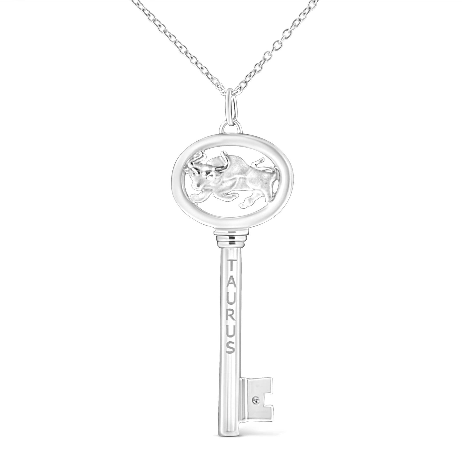 .925 Sterling Silver Diamond Accent Taurus Zodiac Key 18" Pendant Necklace (K-L Color, I1-I2 Clarity) - LinkagejewelrydesignLinkagejewelrydesign