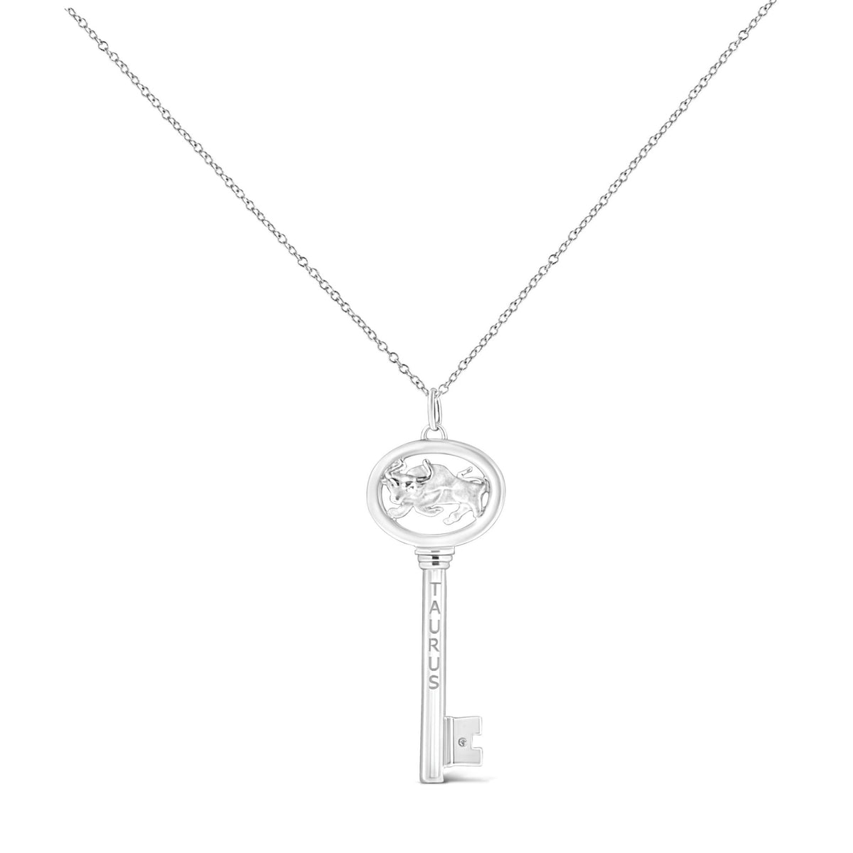 .925 Sterling Silver Diamond Accent Taurus Zodiac Key 18&quot; Pendant Necklace (K-L Color, I1-I2 Clarity) - LinkagejewelrydesignLinkagejewelrydesign