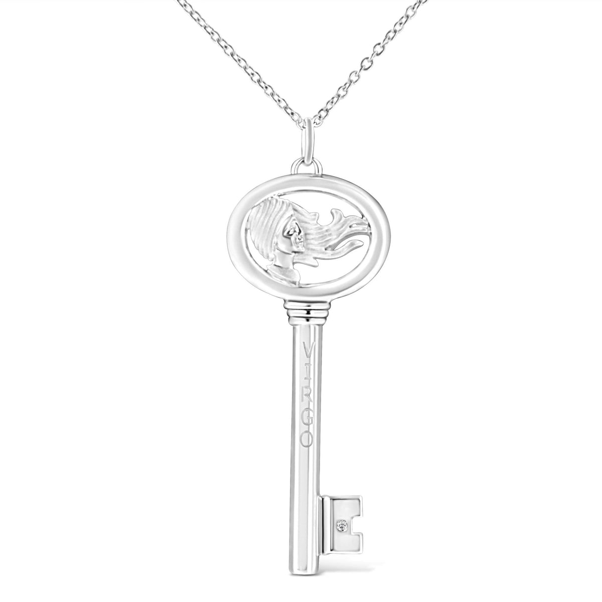 .925 Sterling Silver Diamond Accent Virgo Zodiac Key 18&quot; Pendant Necklace (K-L Color, I1-I2 Clarity) - LinkagejewelrydesignLinkagejewelrydesign