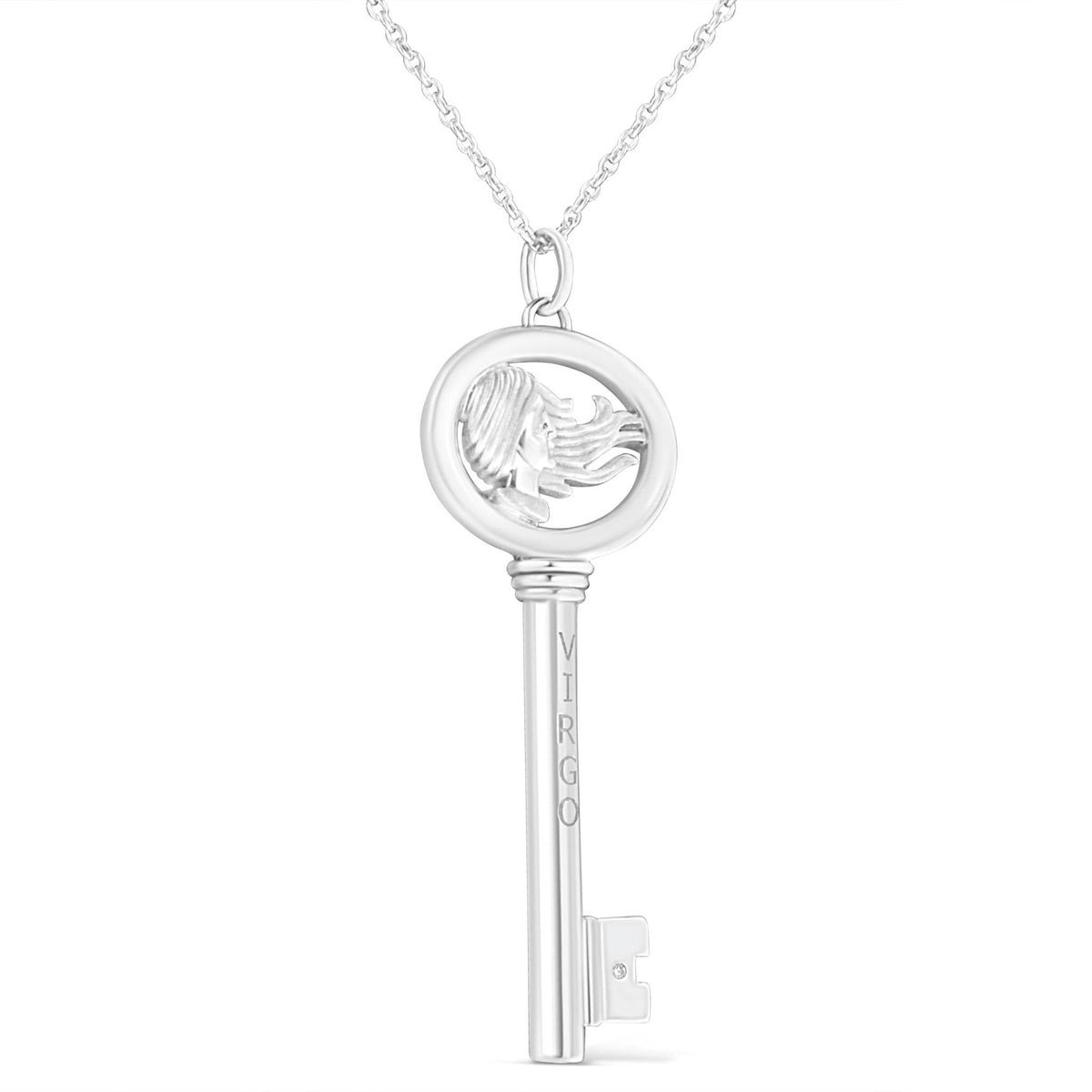 .925 Sterling Silver Diamond Accent Virgo Zodiac Key 18&quot; Pendant Necklace (K-L Color, I1-I2 Clarity) - LinkagejewelrydesignLinkagejewelrydesign