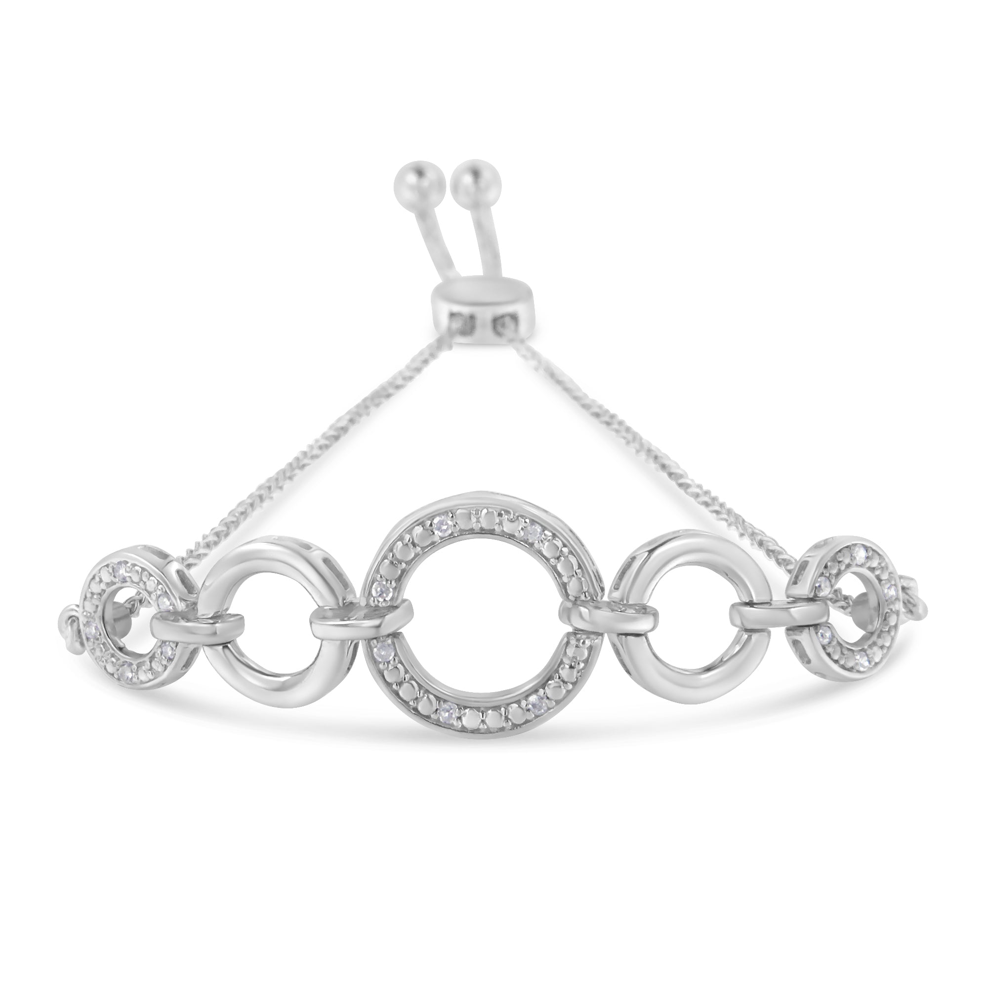 .925 Sterling Silver Diamond Accented Graduated Infinity Open Circle 6”-9” Adjustable Bolo Bracelet (H-I Color, I2-I3 Clarity) - LinkagejewelrydesignLinkagejewelrydesign